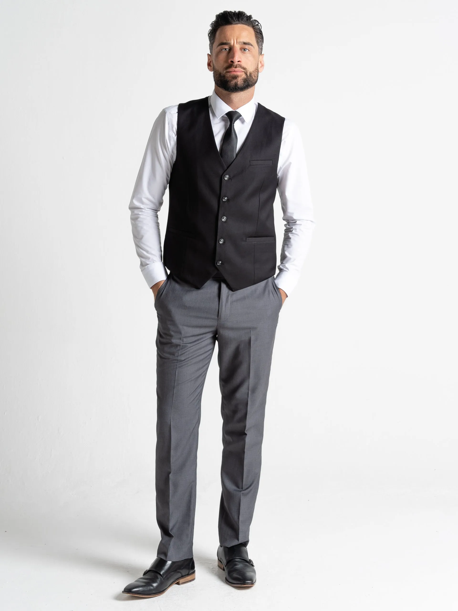 CHARLIE GREY BLAZER WITH BLACK WAISTCOAT