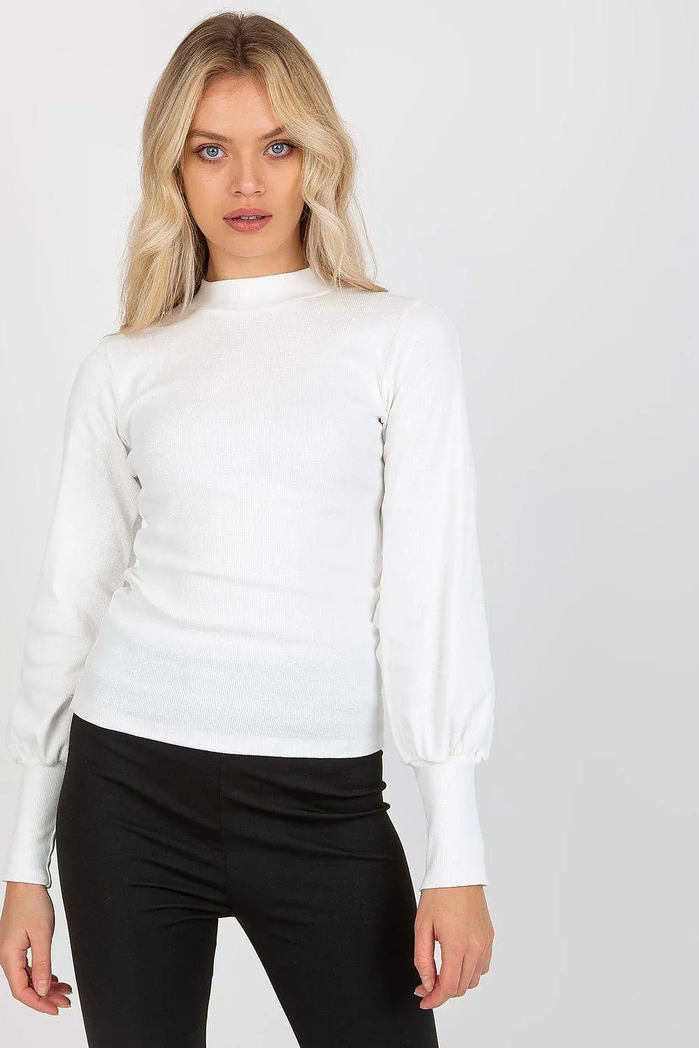 Chic Ribbed Blouse with Elegant Wide Cuffed Sleeves for Effortless Style