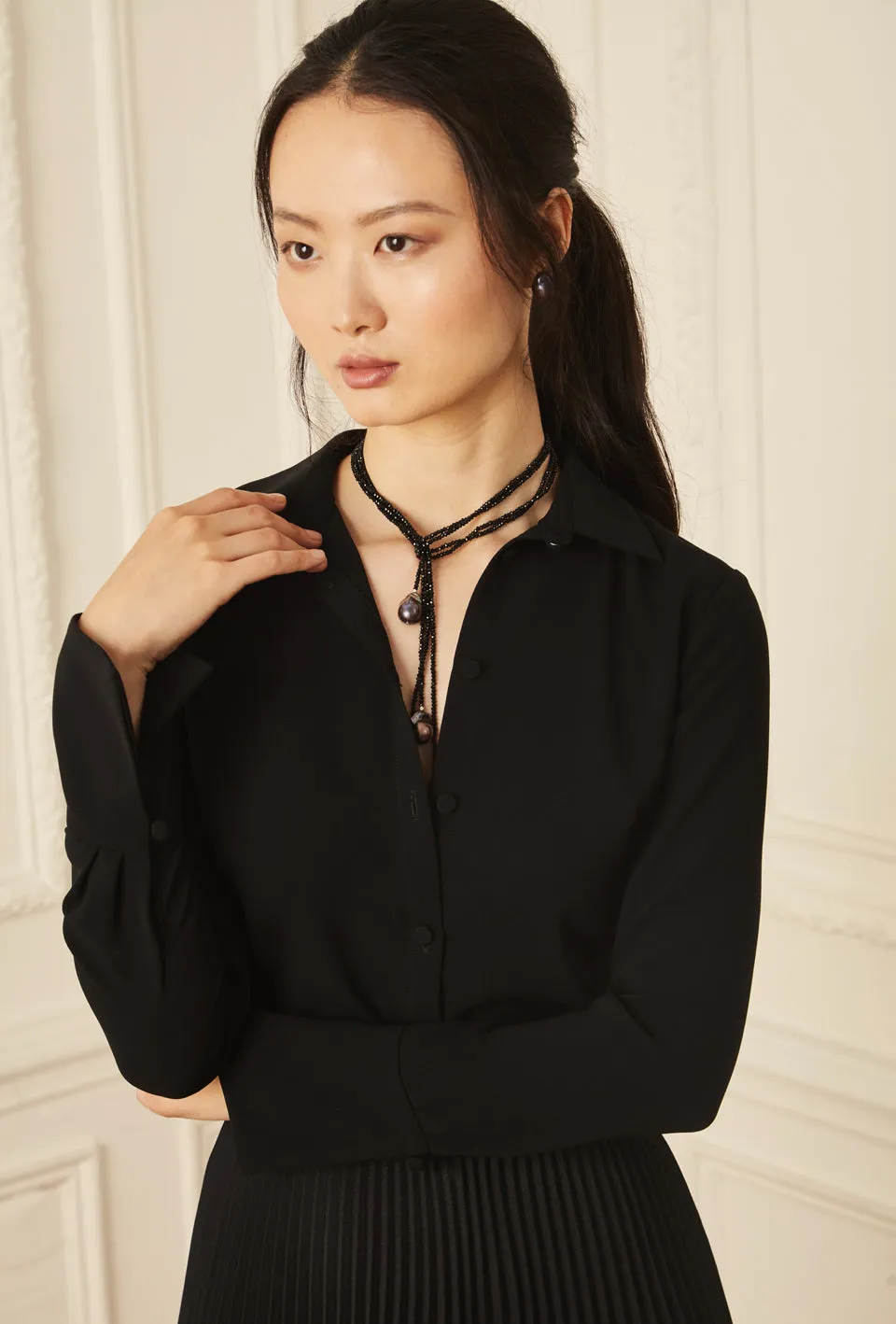 Classic Button Down Blouse - Black