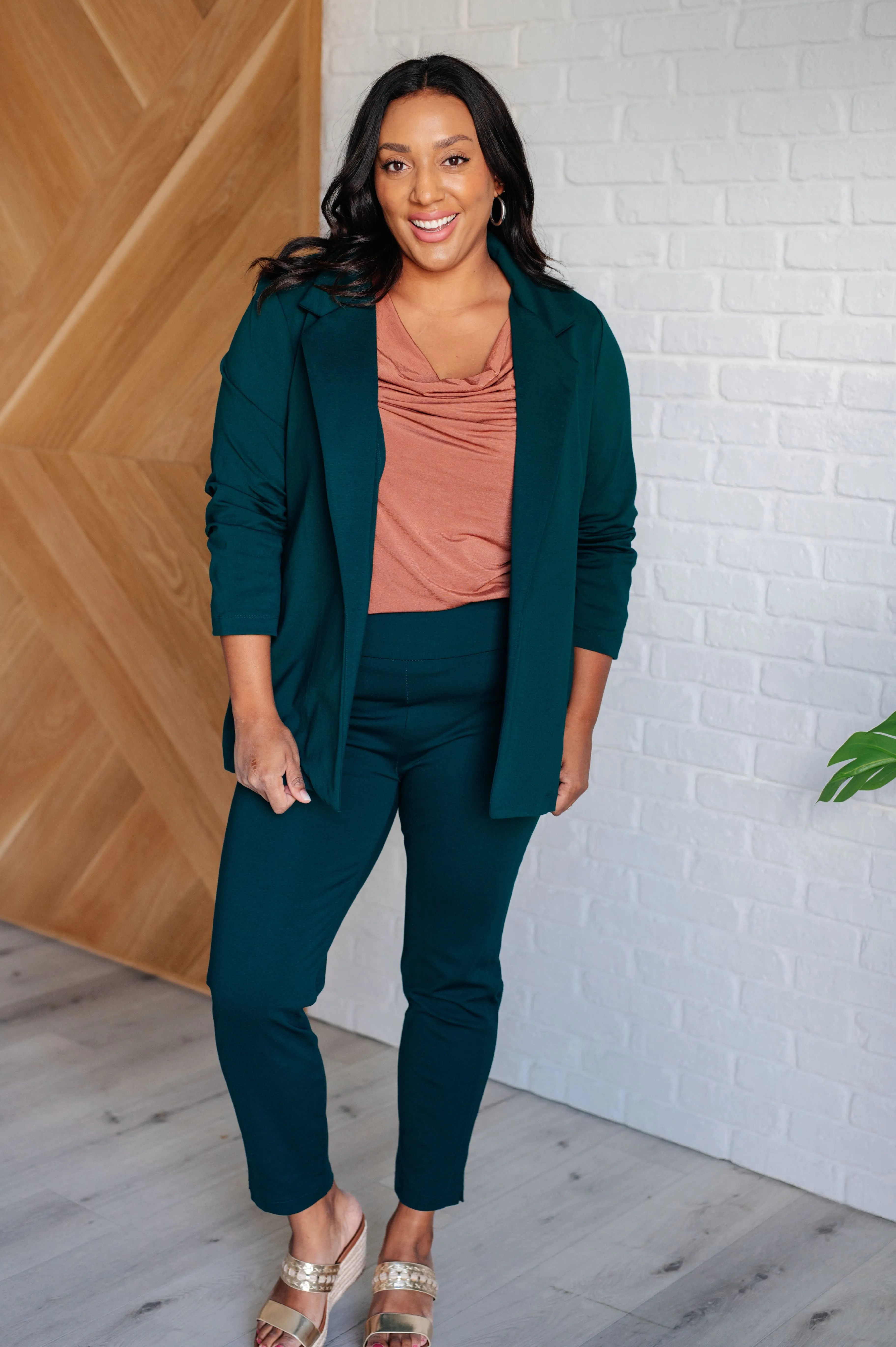 Dear Scarlett Magic 3/4 Blazer in Hunter Green