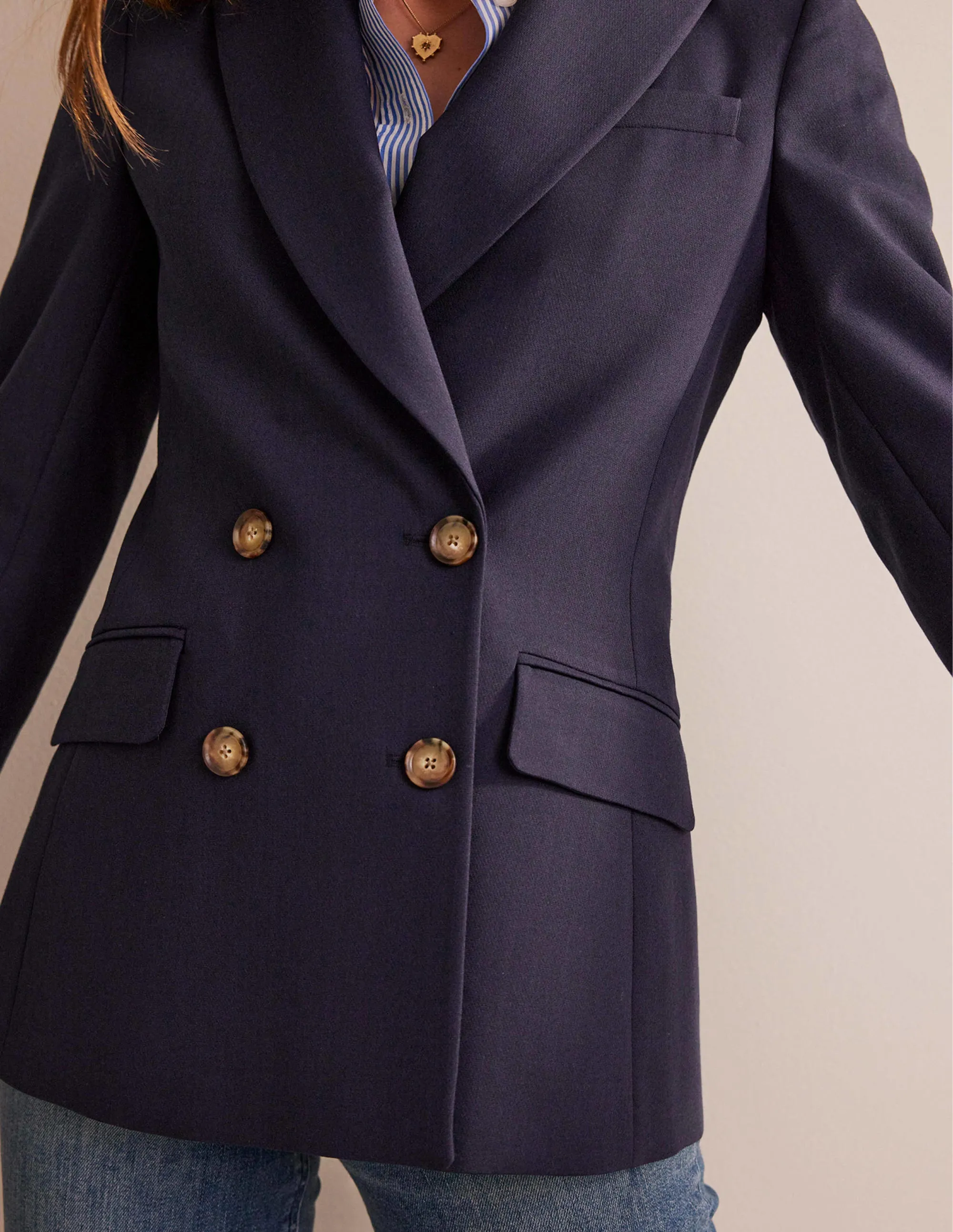 Double-Breasted Blazer-Navy