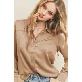 Dull Satin Slim Shirt  Tan