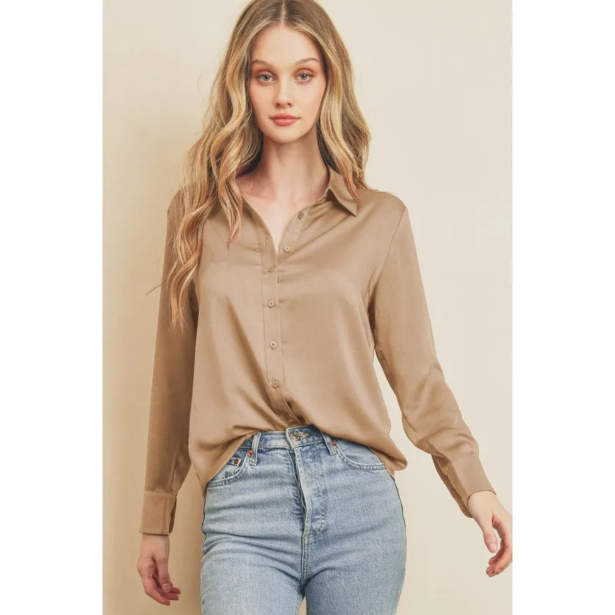 Dull Satin Slim Shirt  Tan