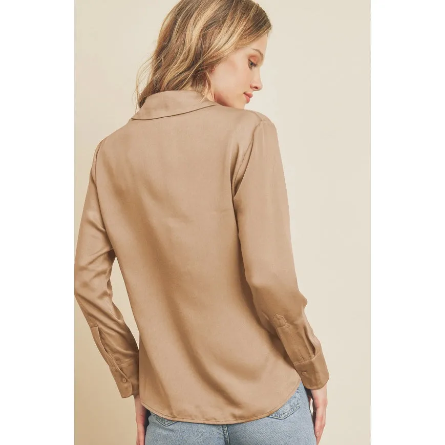 Dull Satin Slim Shirt  Tan