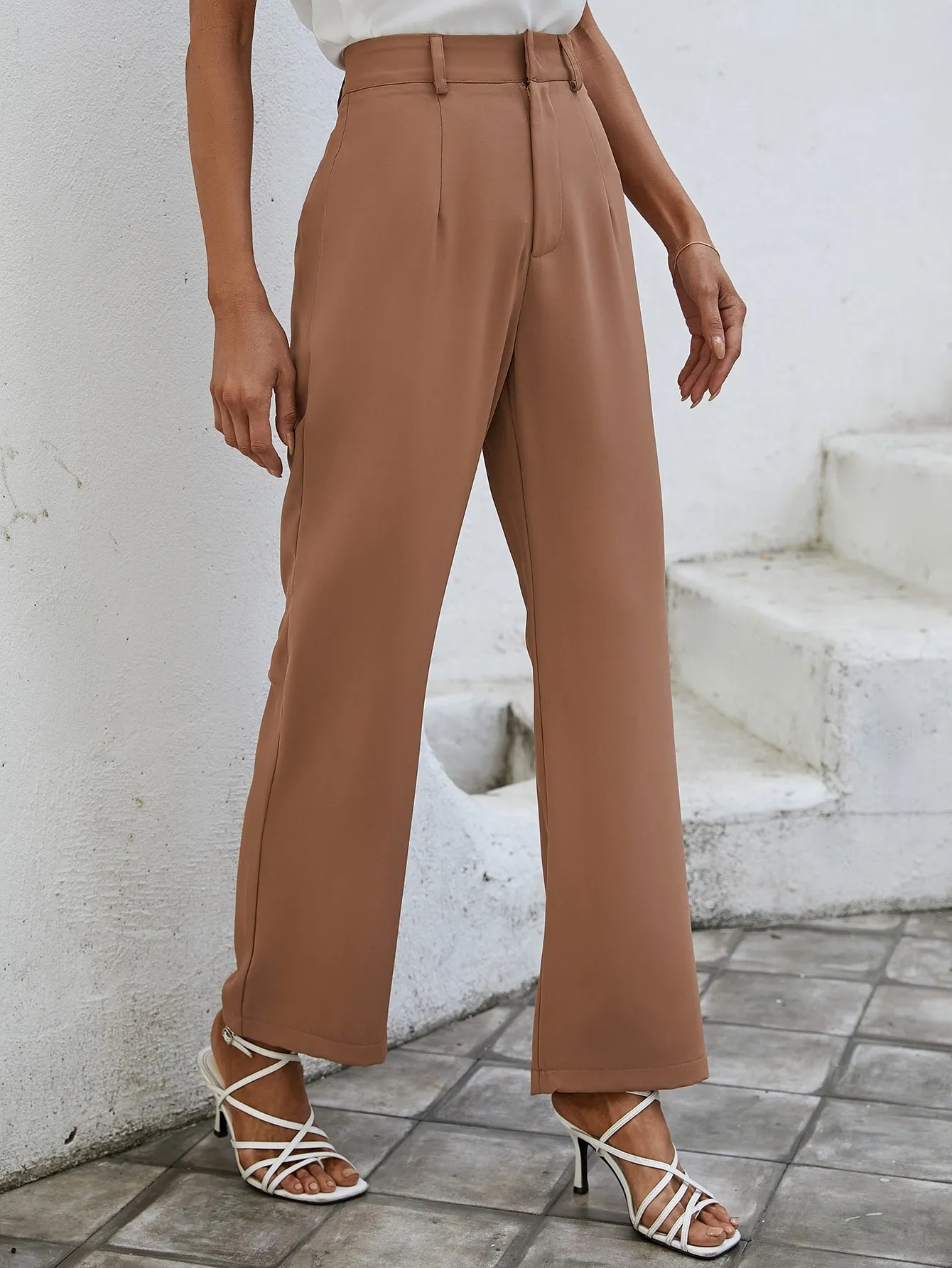 Essnce Solid High Rise Tailored Pants