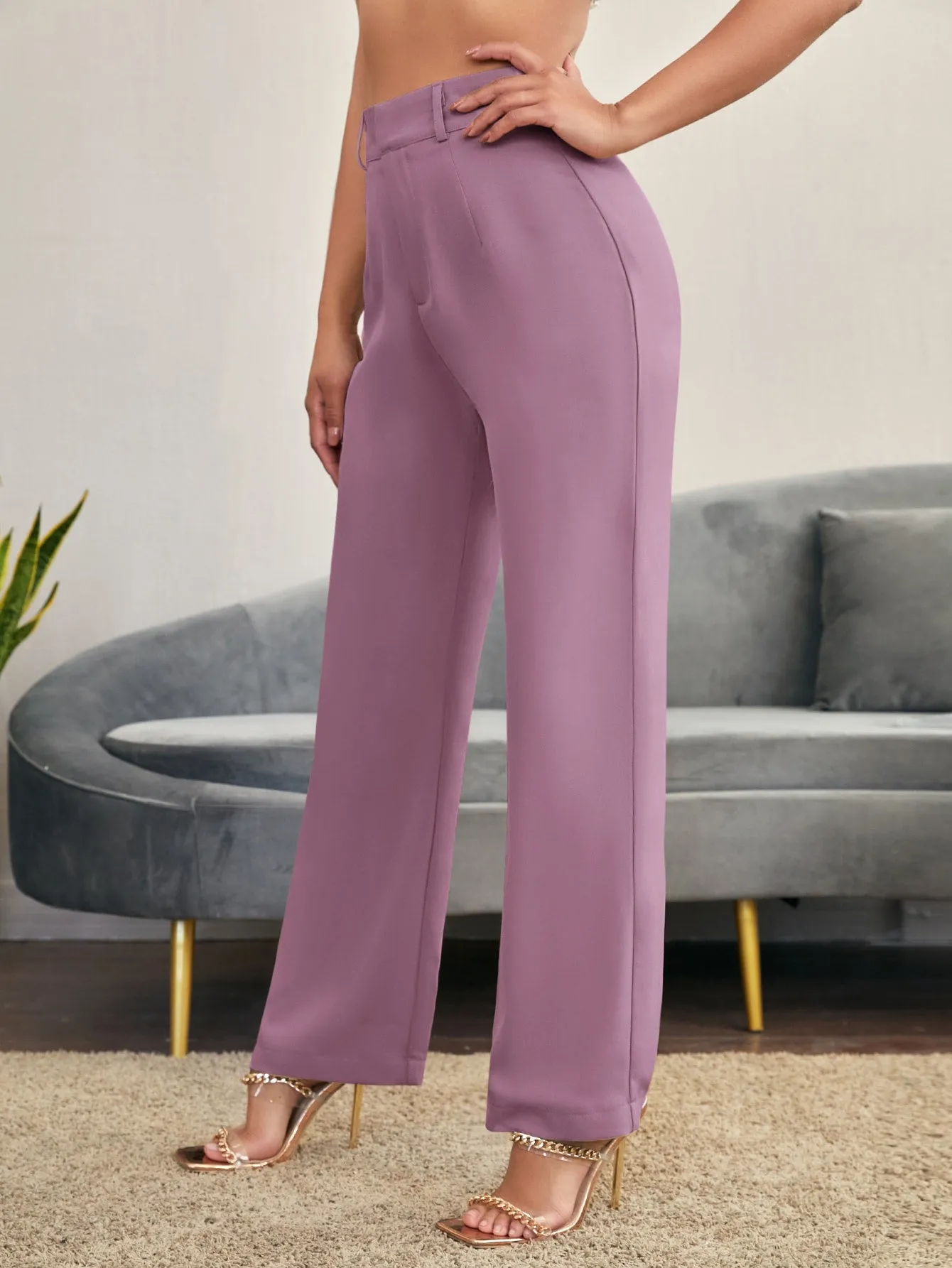 Essnce Solid High Rise Tailored Pants