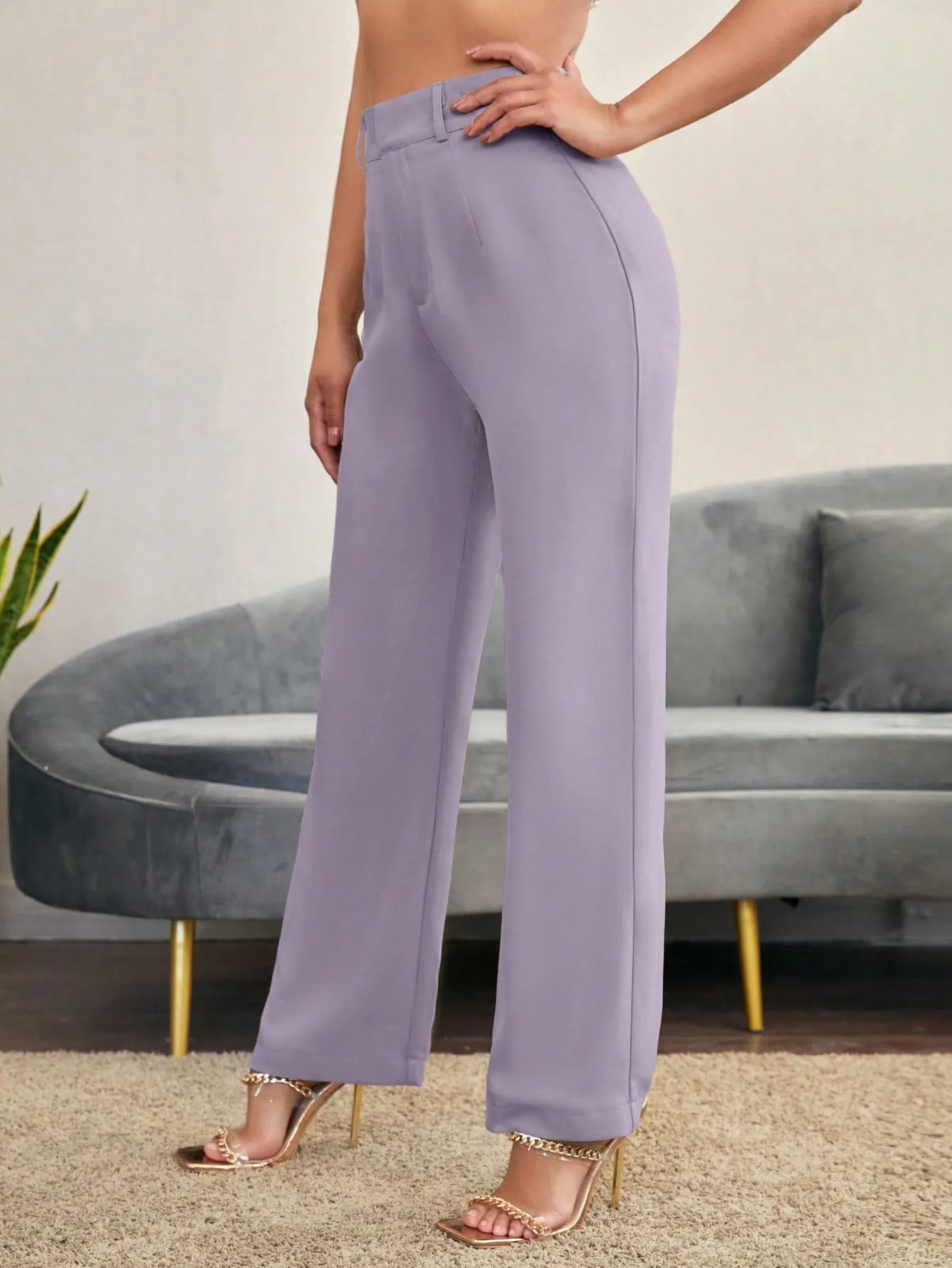 Essnce Solid High Rise Tailored Pants