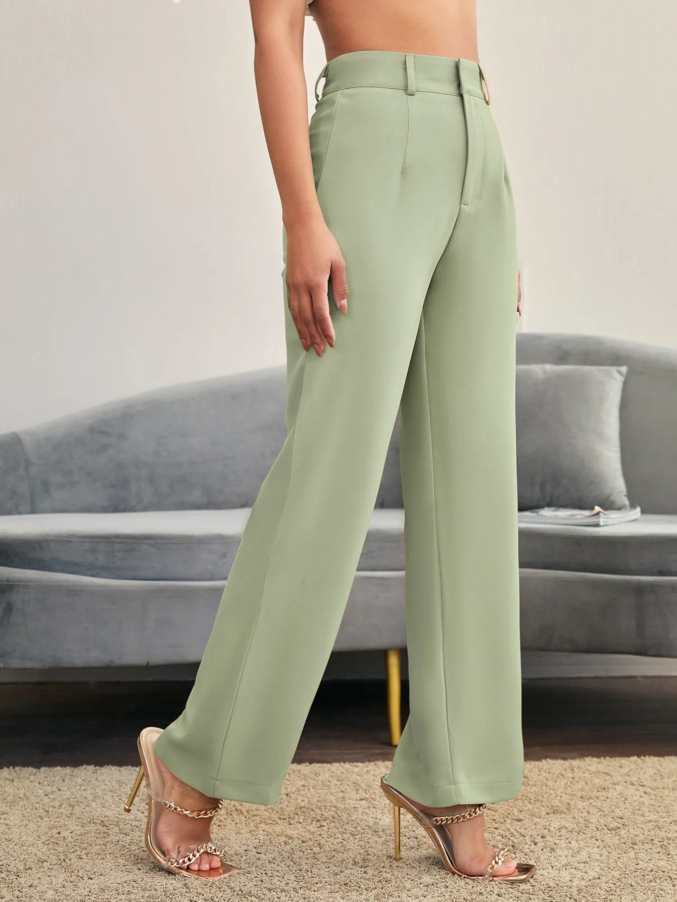 Essnce Solid High Rise Tailored Pants