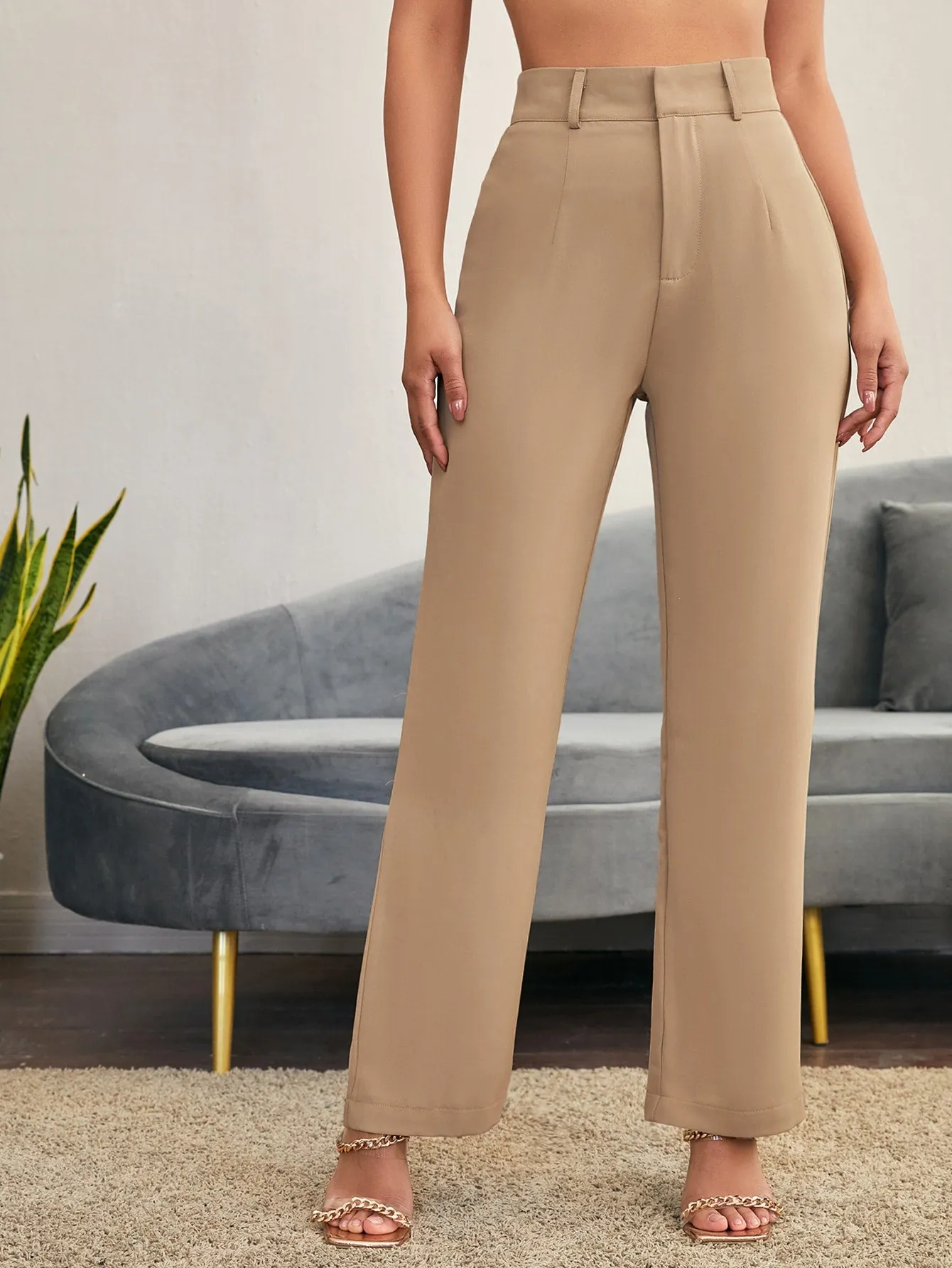 Essnce Solid High Rise Tailored Pants