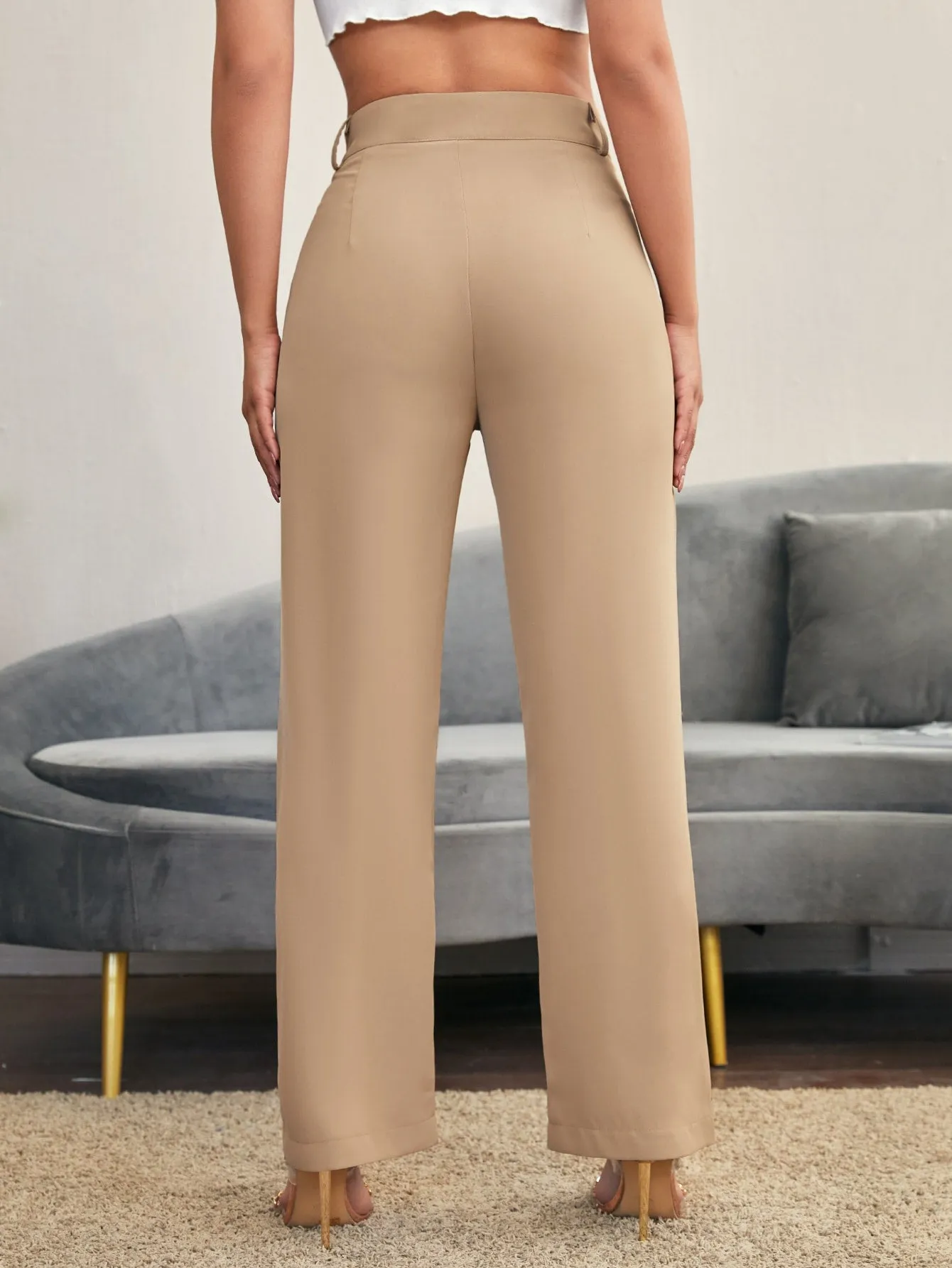 Essnce Solid High Rise Tailored Pants