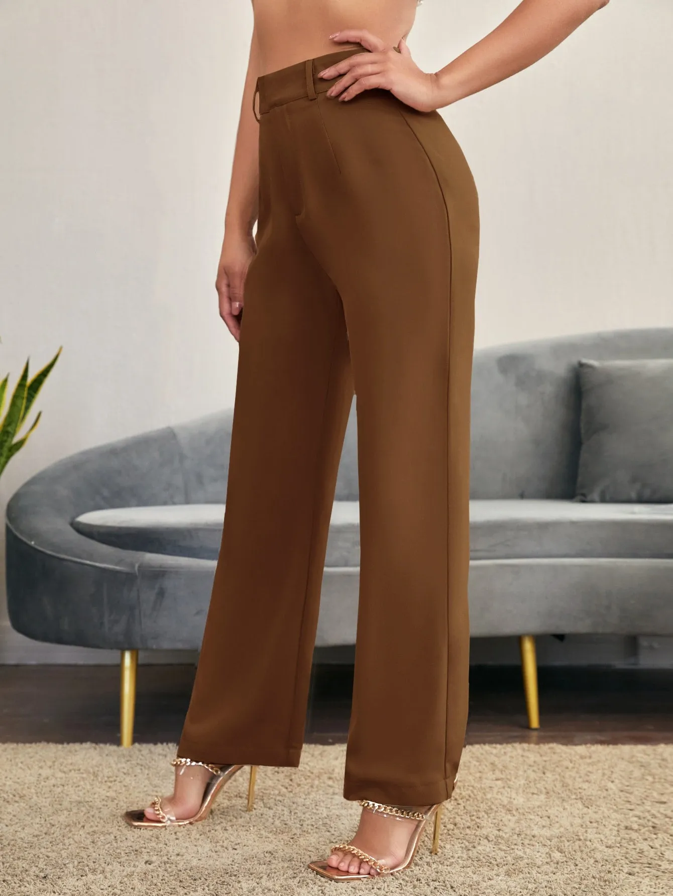 Essnce Solid High Rise Tailored Pants