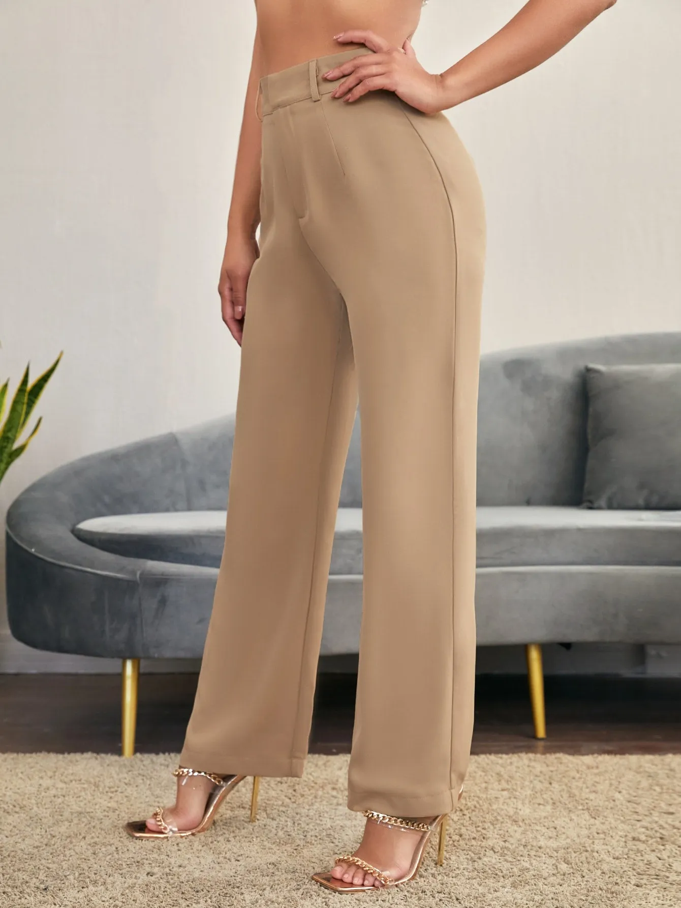 Essnce Solid High Rise Tailored Pants