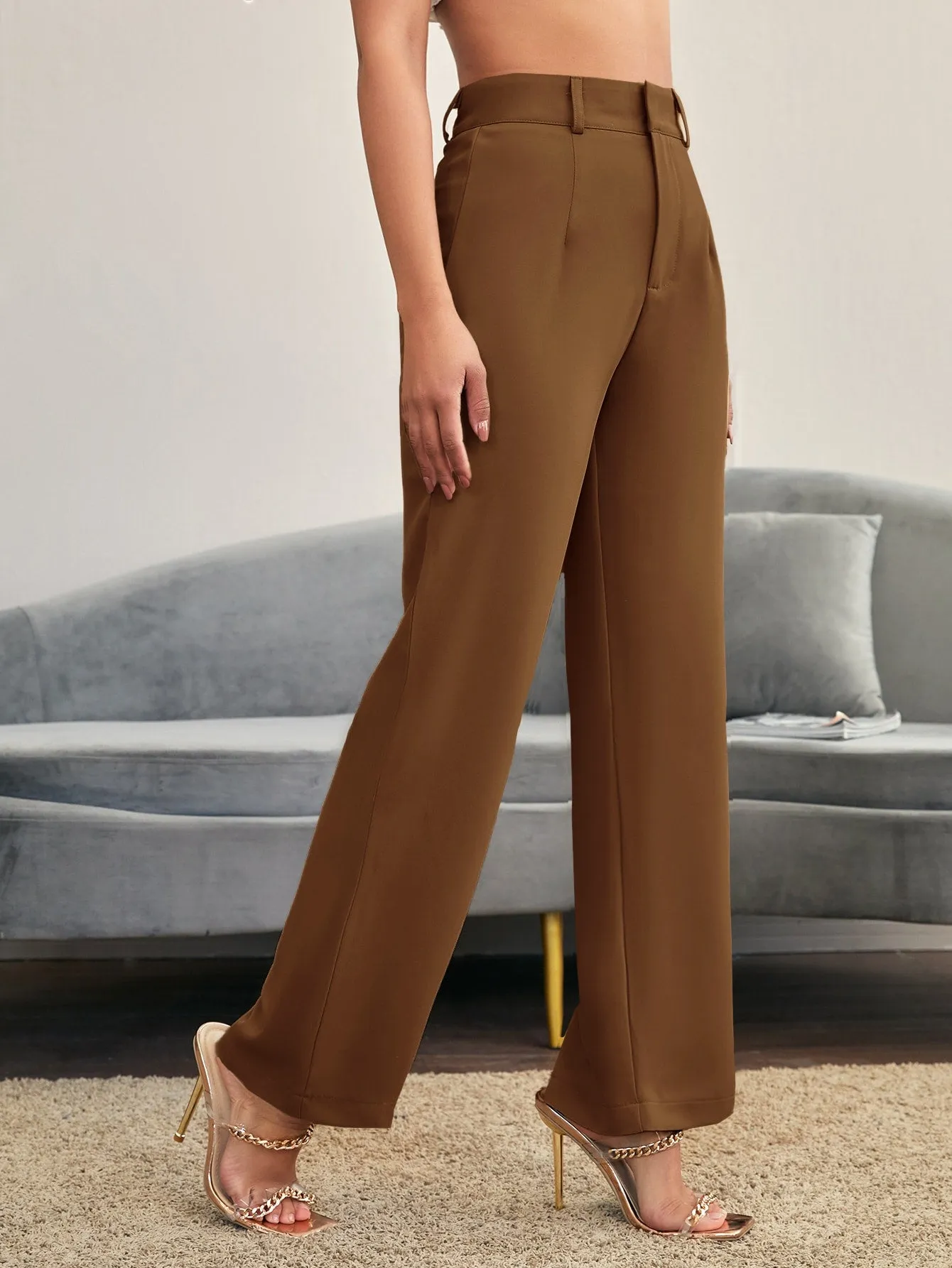 Essnce Solid High Rise Tailored Pants