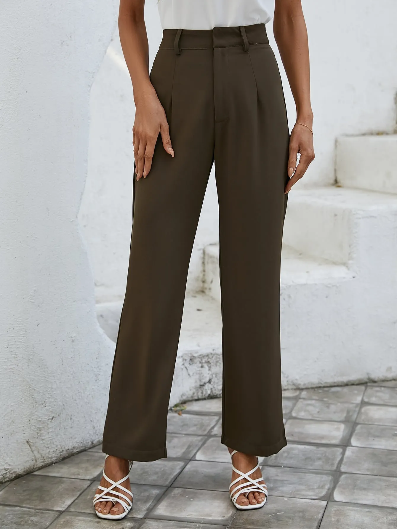 Essnce Solid High Rise Tailored Pants