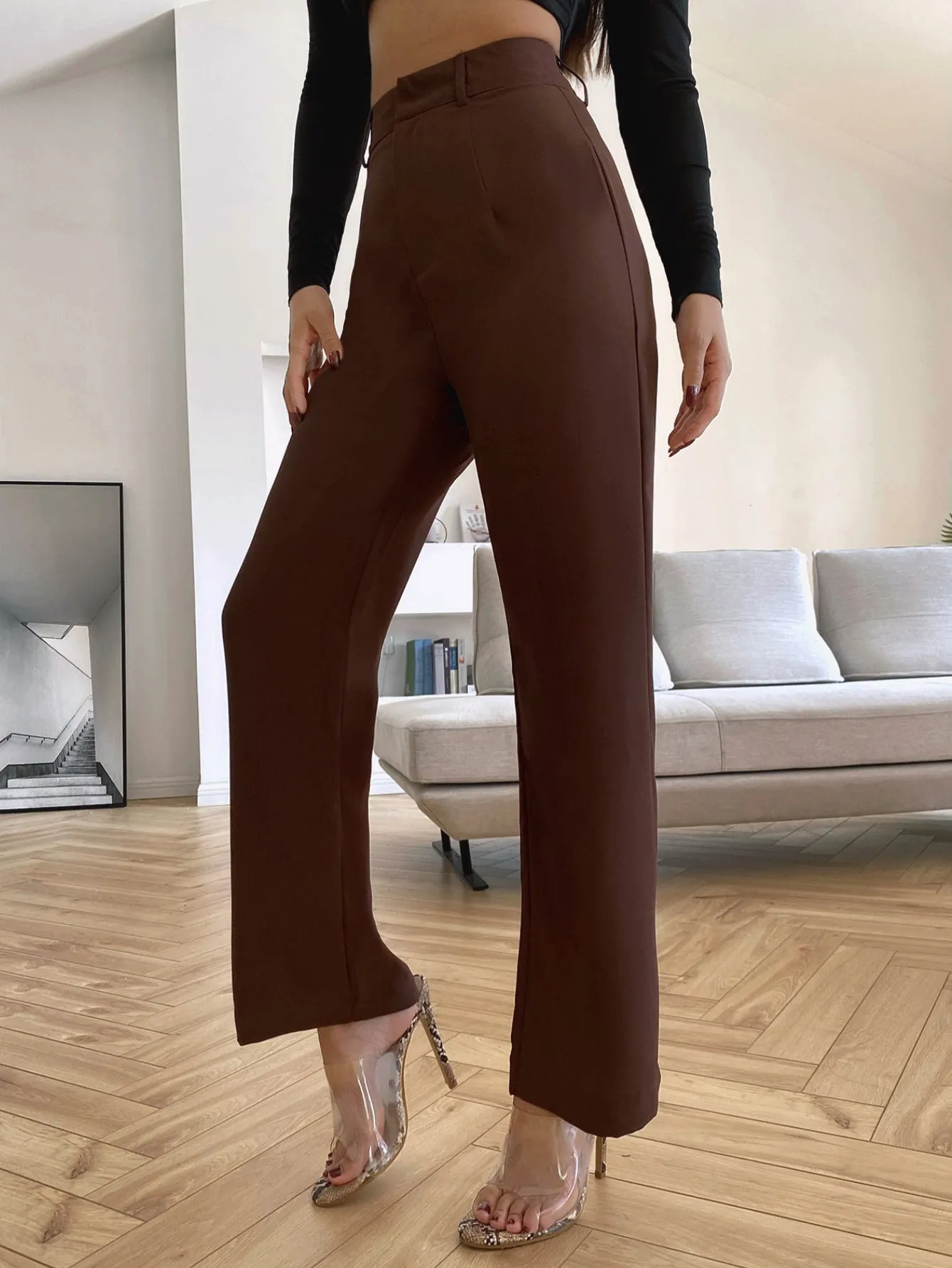 Essnce Solid High Rise Tailored Pants