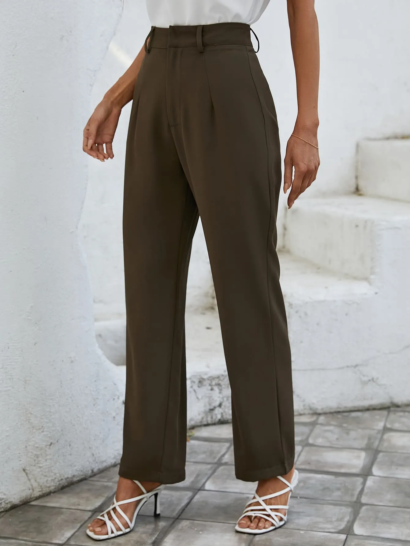 Essnce Solid High Rise Tailored Pants