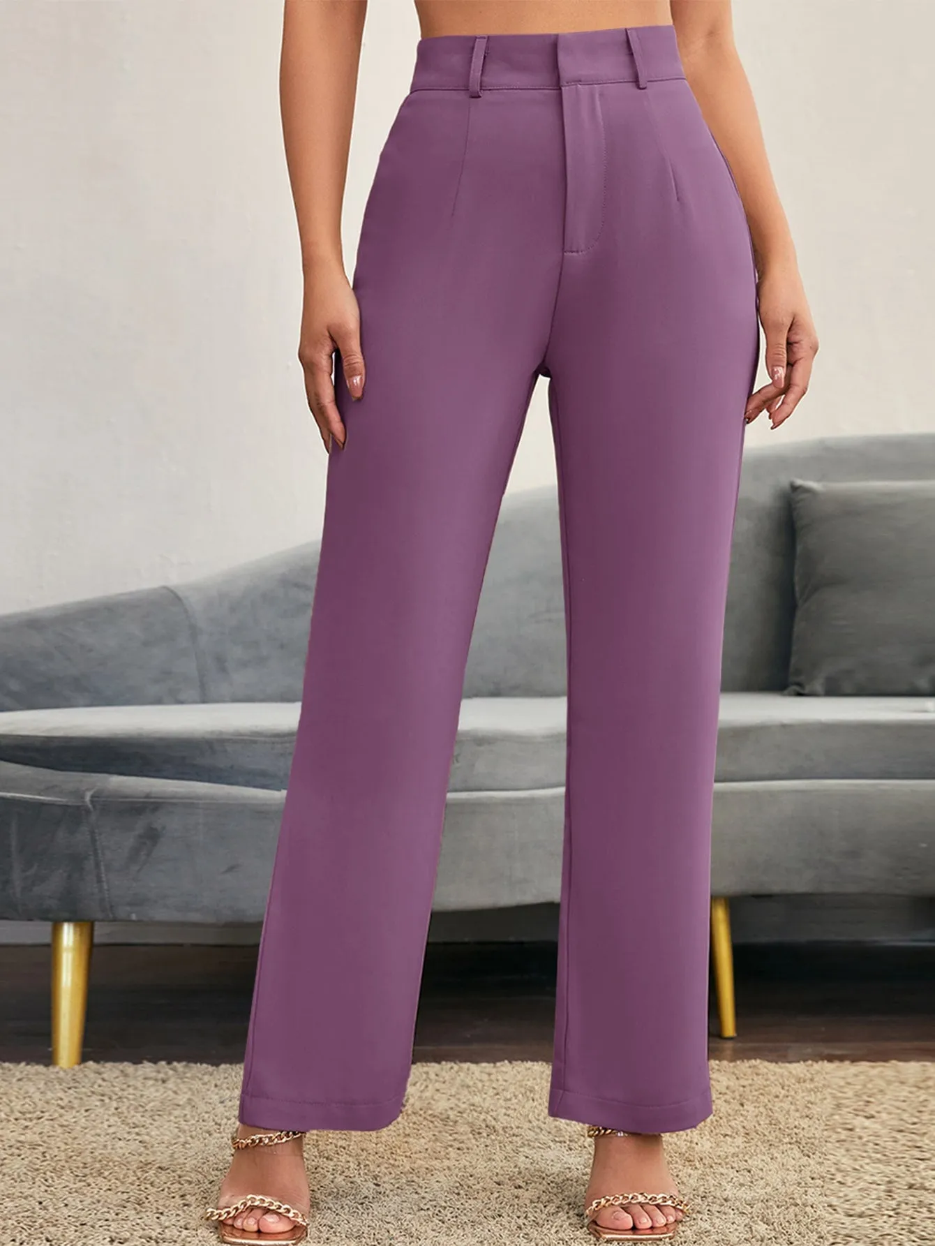 Essnce Solid High Rise Tailored Pants