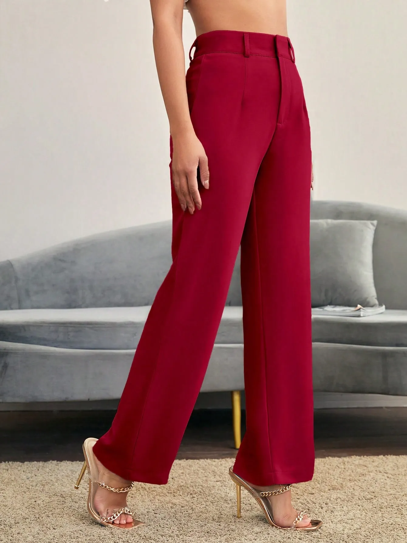 Essnce Solid High Rise Tailored Pants