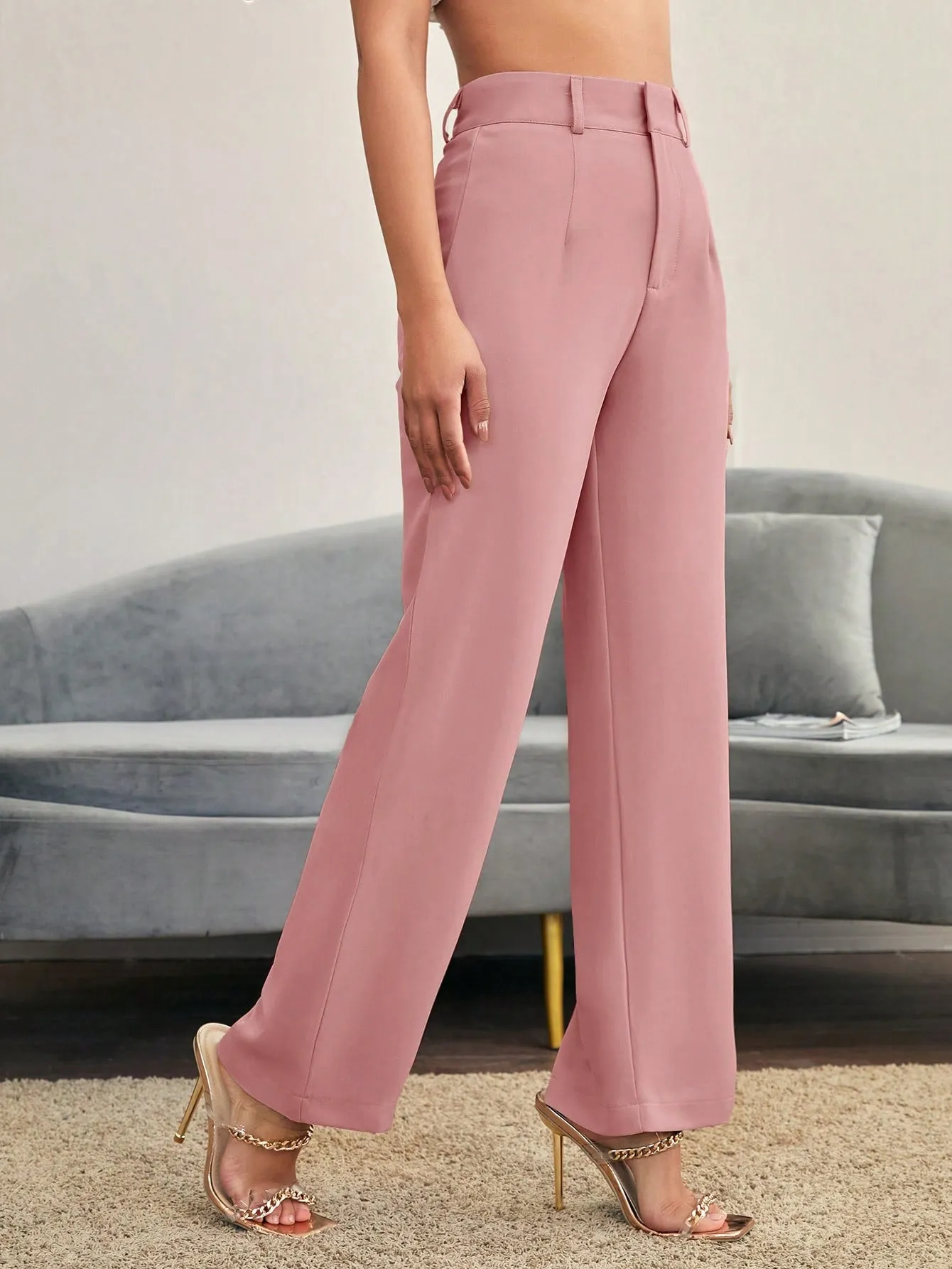 Essnce Solid High Rise Tailored Pants