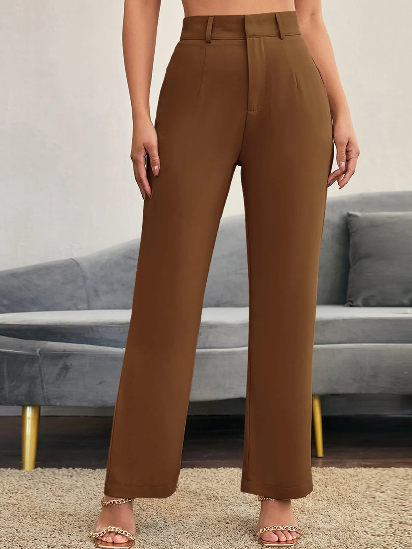 Essnce Solid High Rise Tailored Pants