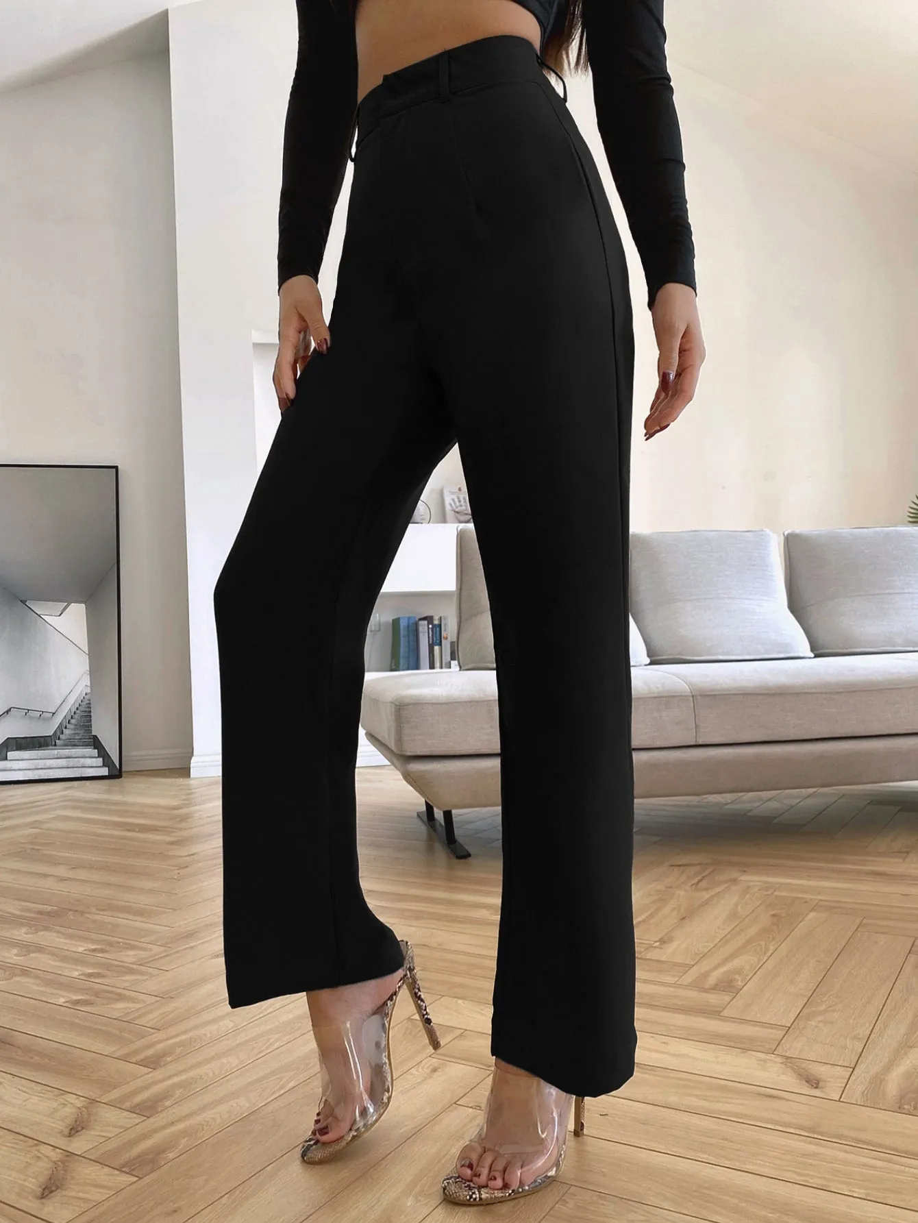 Essnce Solid High Rise Tailored Pants