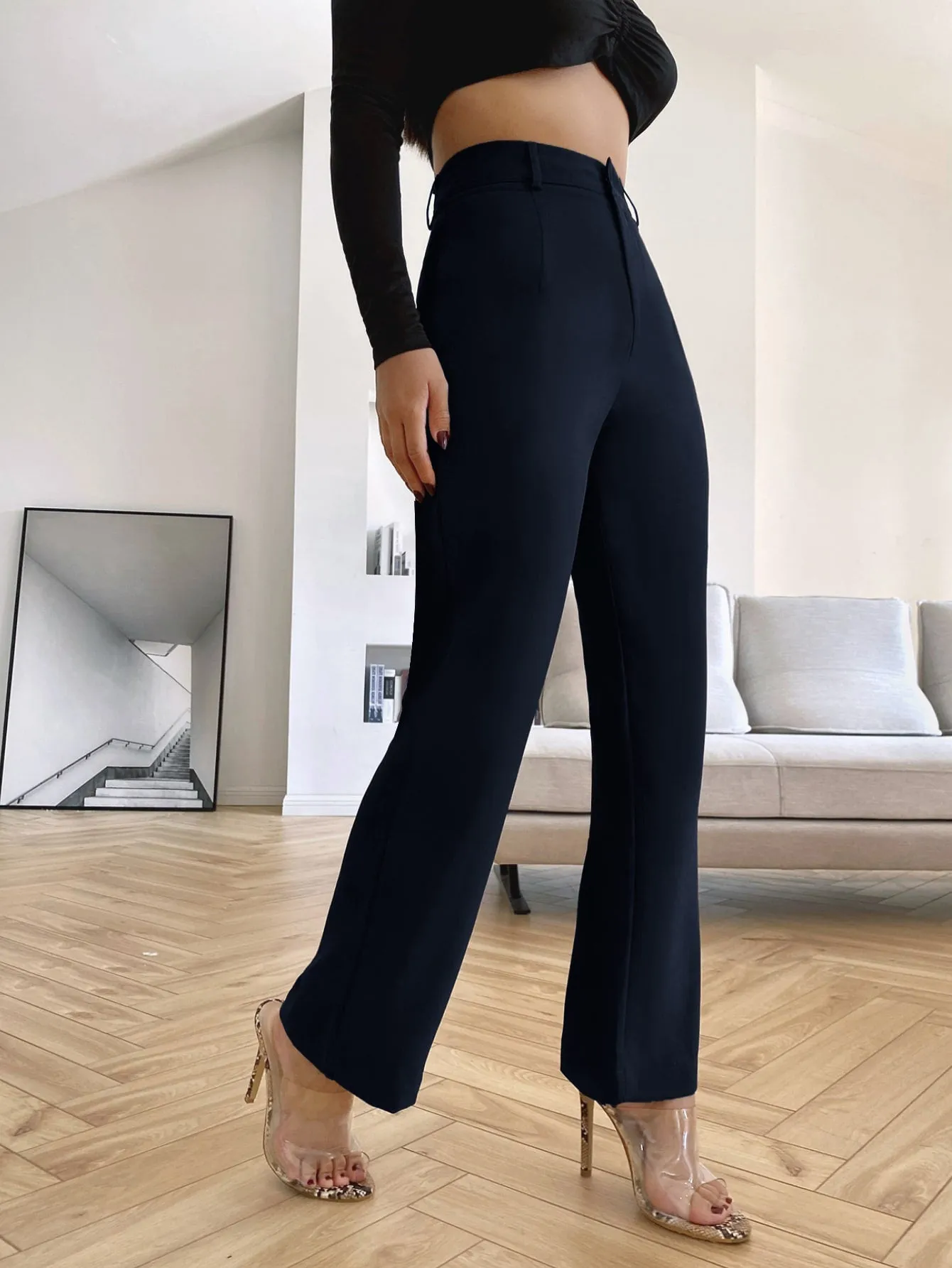 Essnce Solid High Rise Tailored Pants