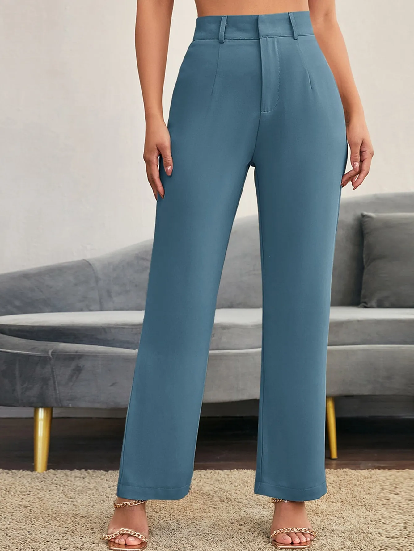 Essnce Solid High Rise Tailored Pants