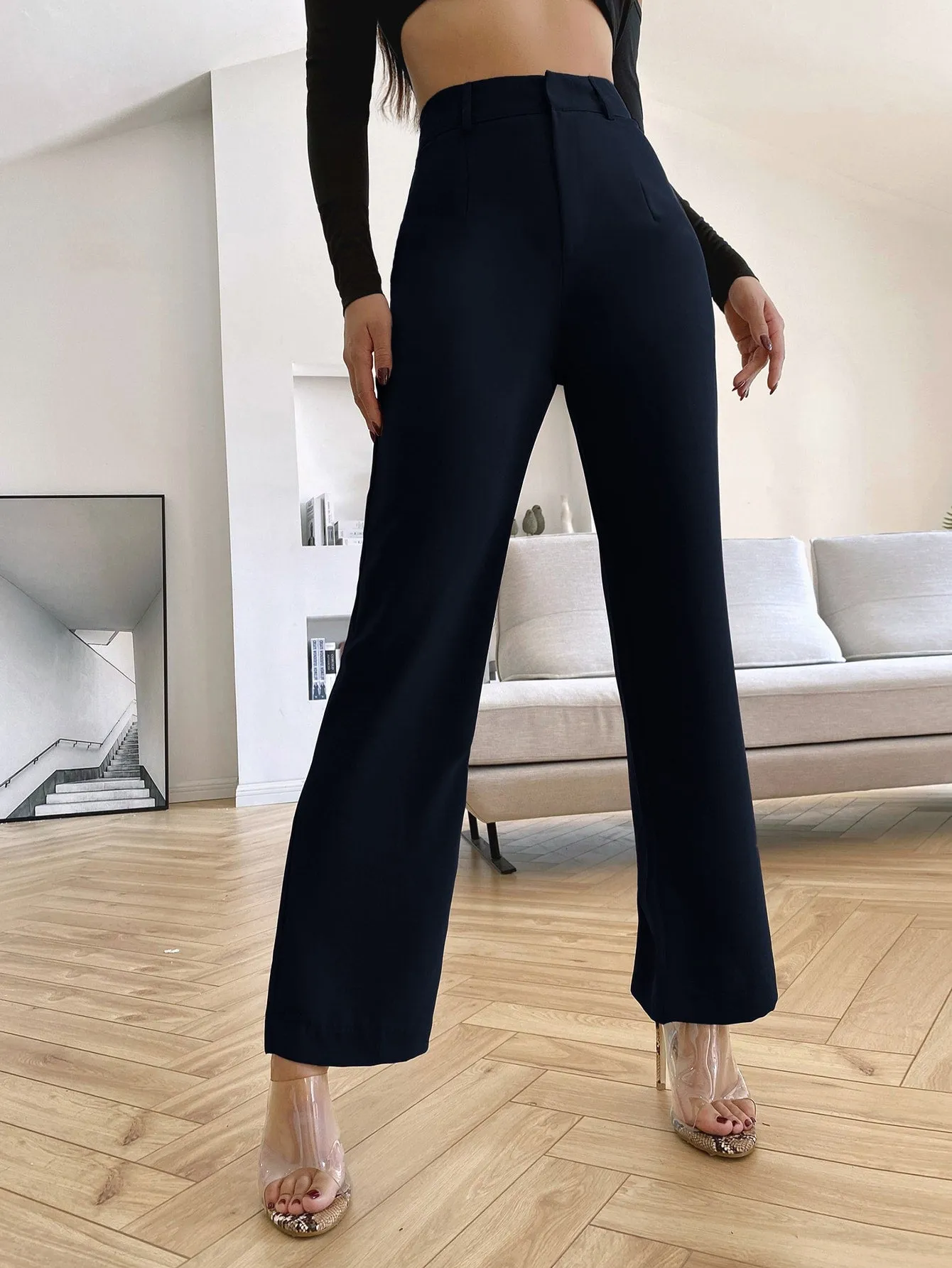 Essnce Solid High Rise Tailored Pants