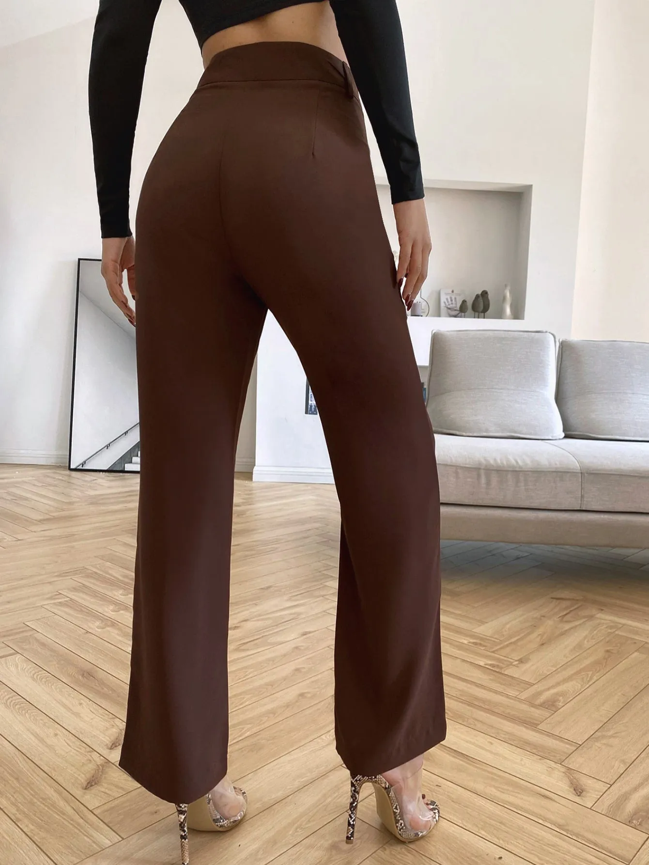 Essnce Solid High Rise Tailored Pants