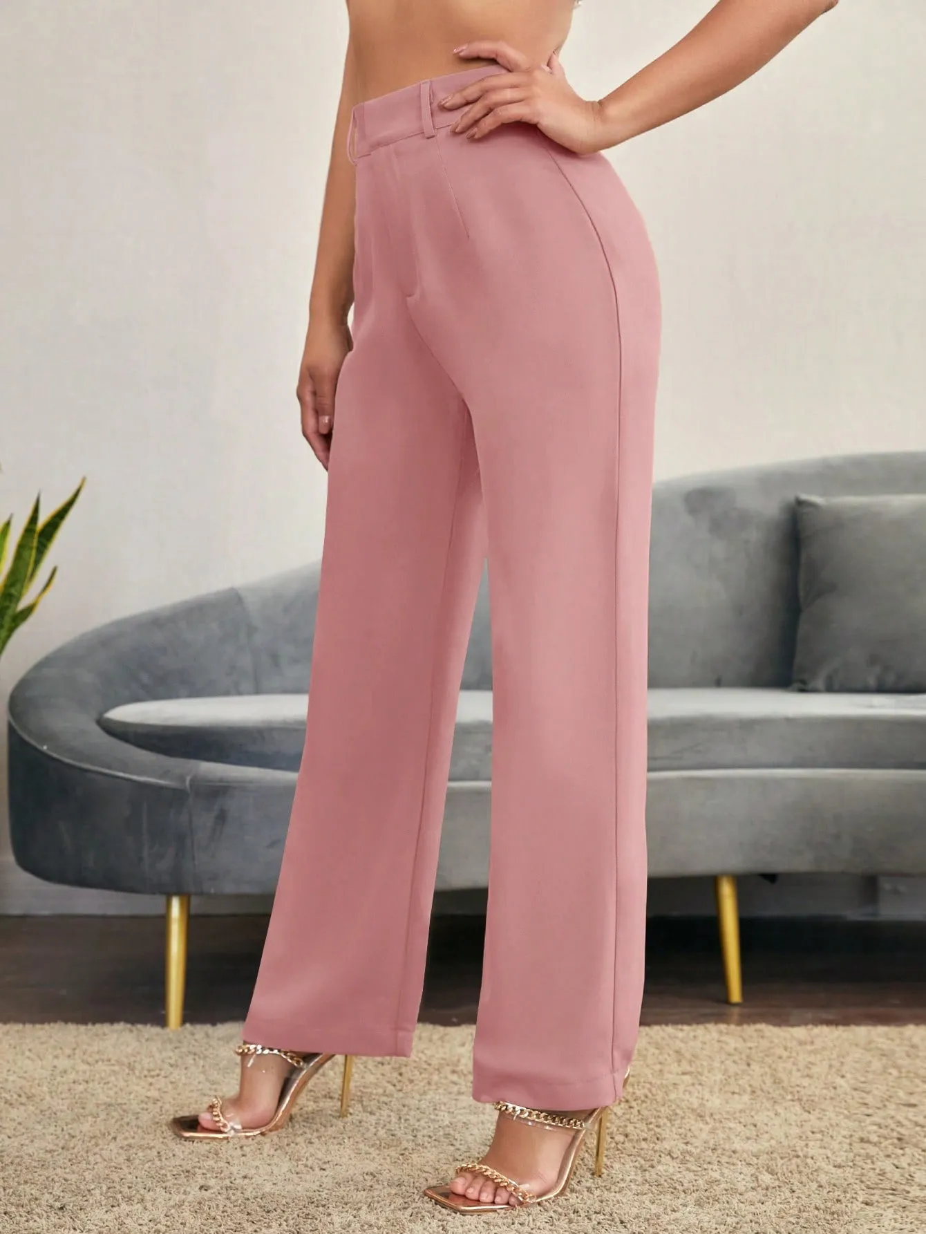 Essnce Solid High Rise Tailored Pants