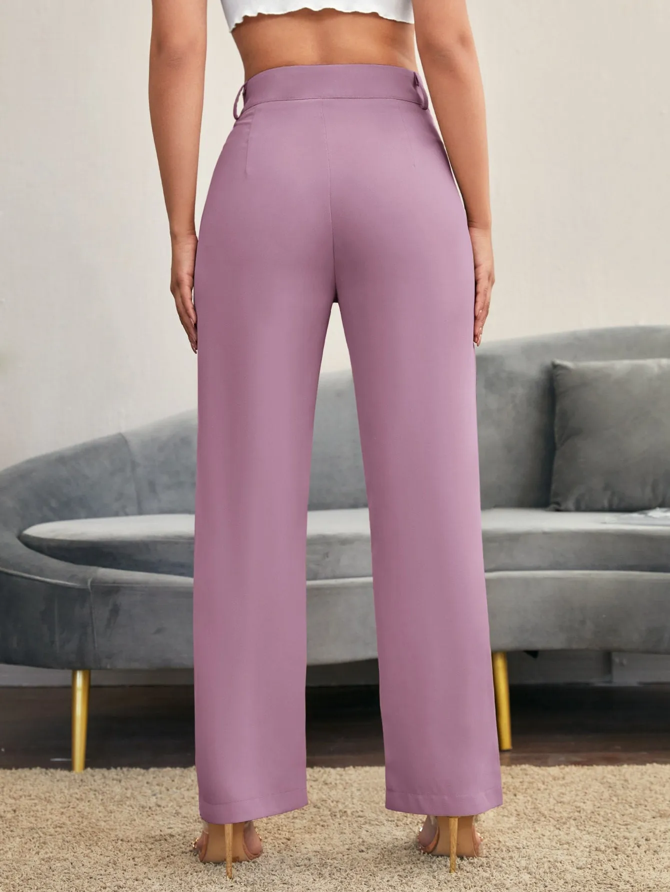 Essnce Solid High Rise Tailored Pants