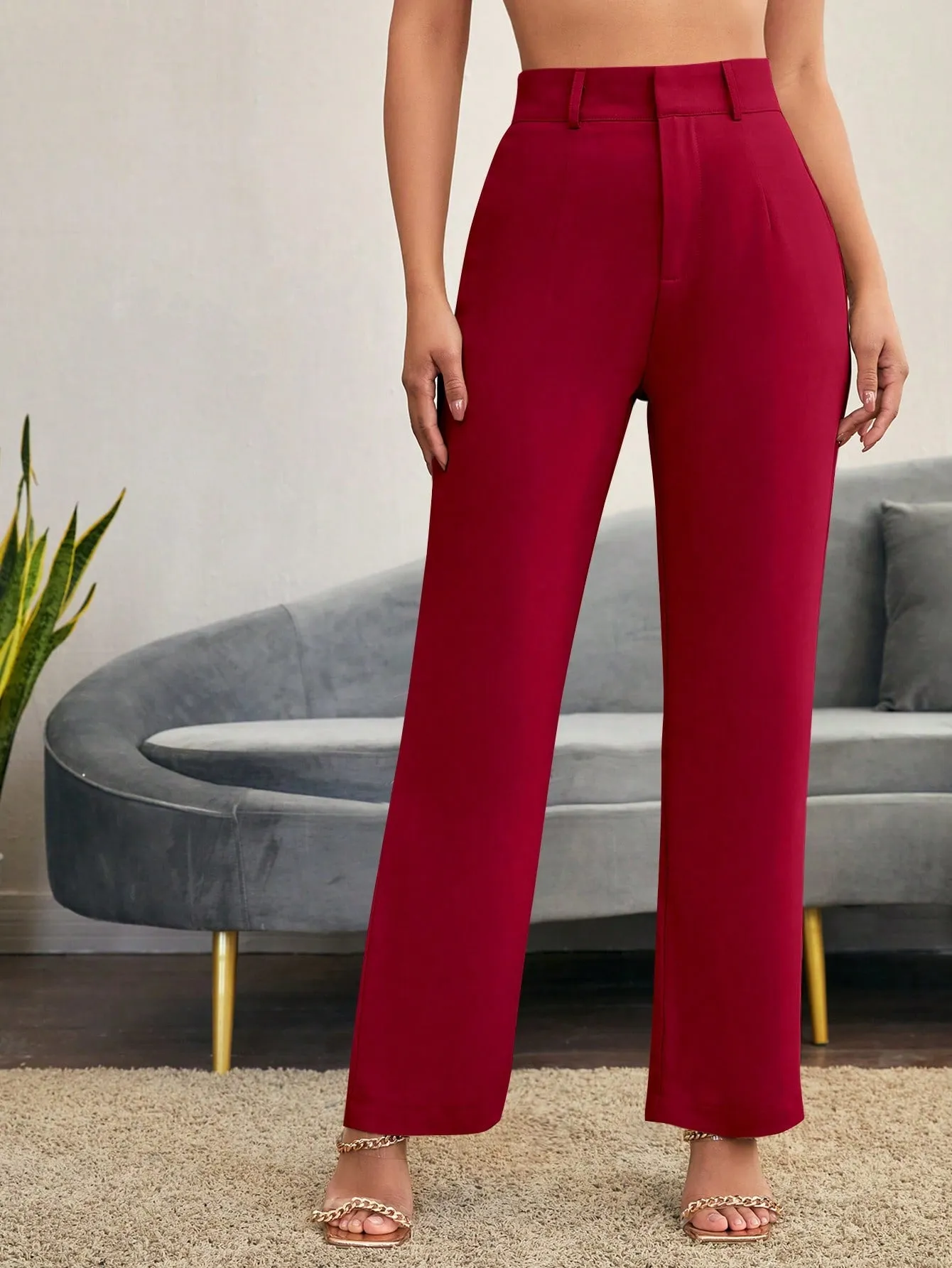 Essnce Solid High Rise Tailored Pants