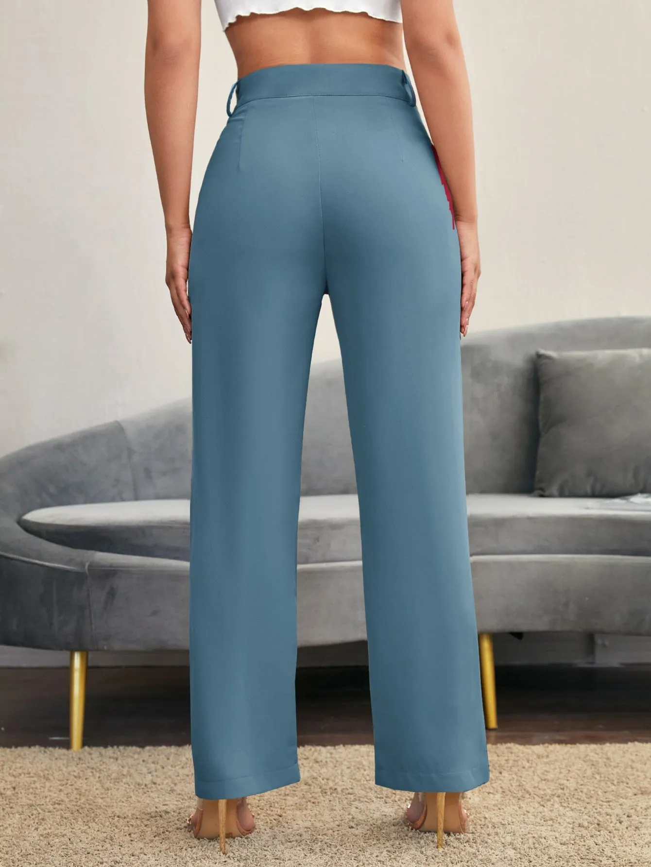 Essnce Solid High Rise Tailored Pants