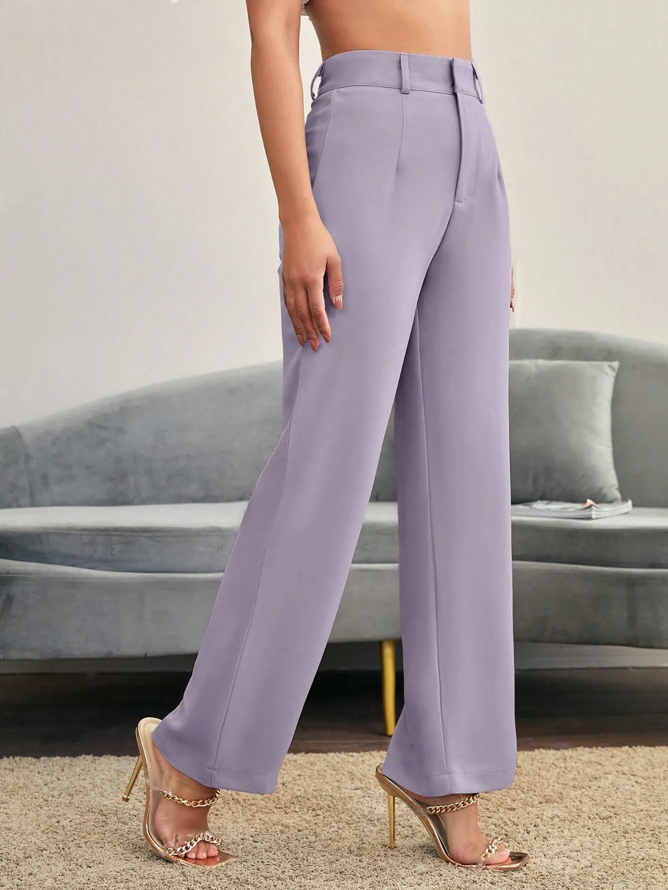 Essnce Solid High Rise Tailored Pants