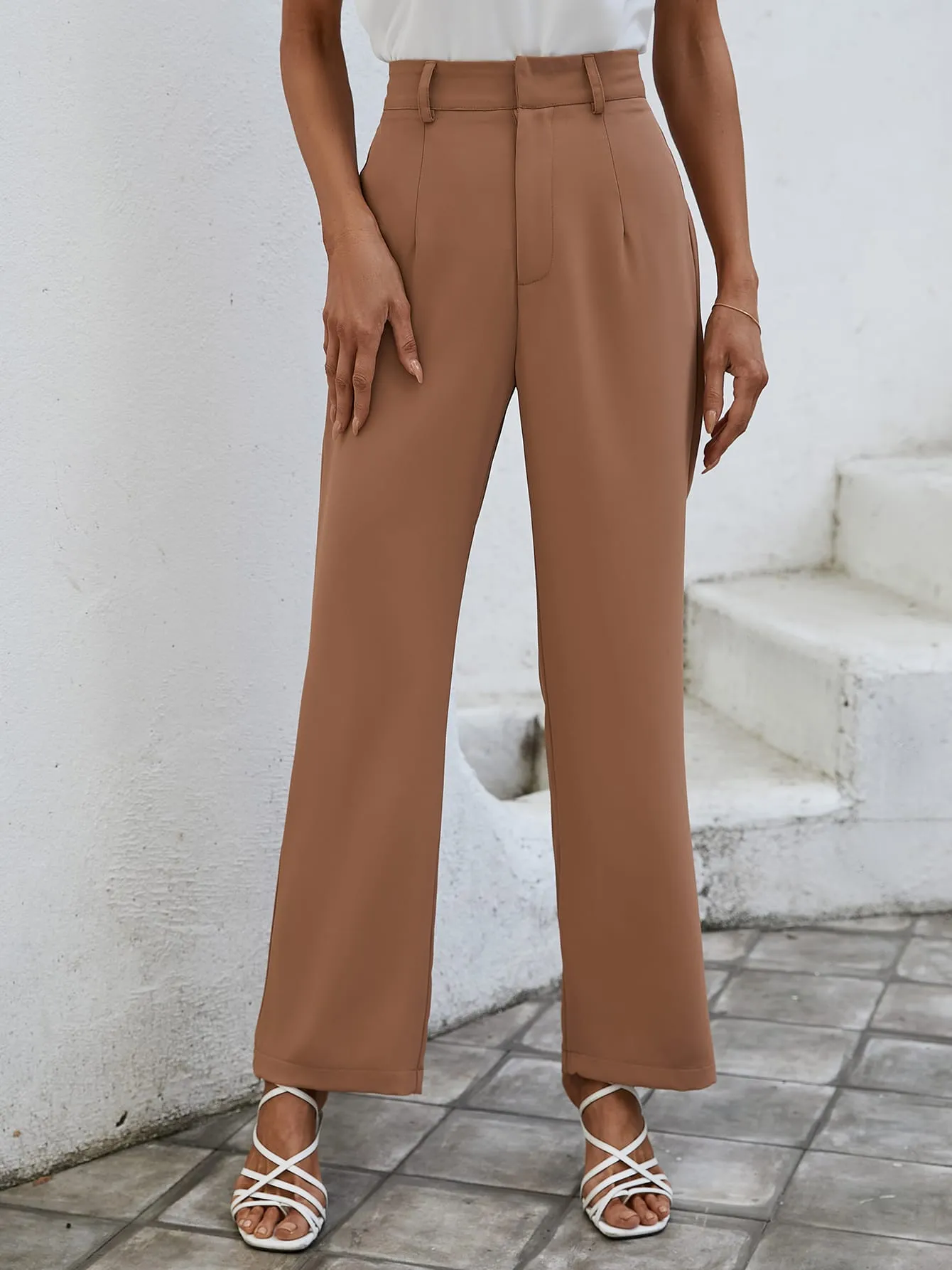 Essnce Solid High Rise Tailored Pants