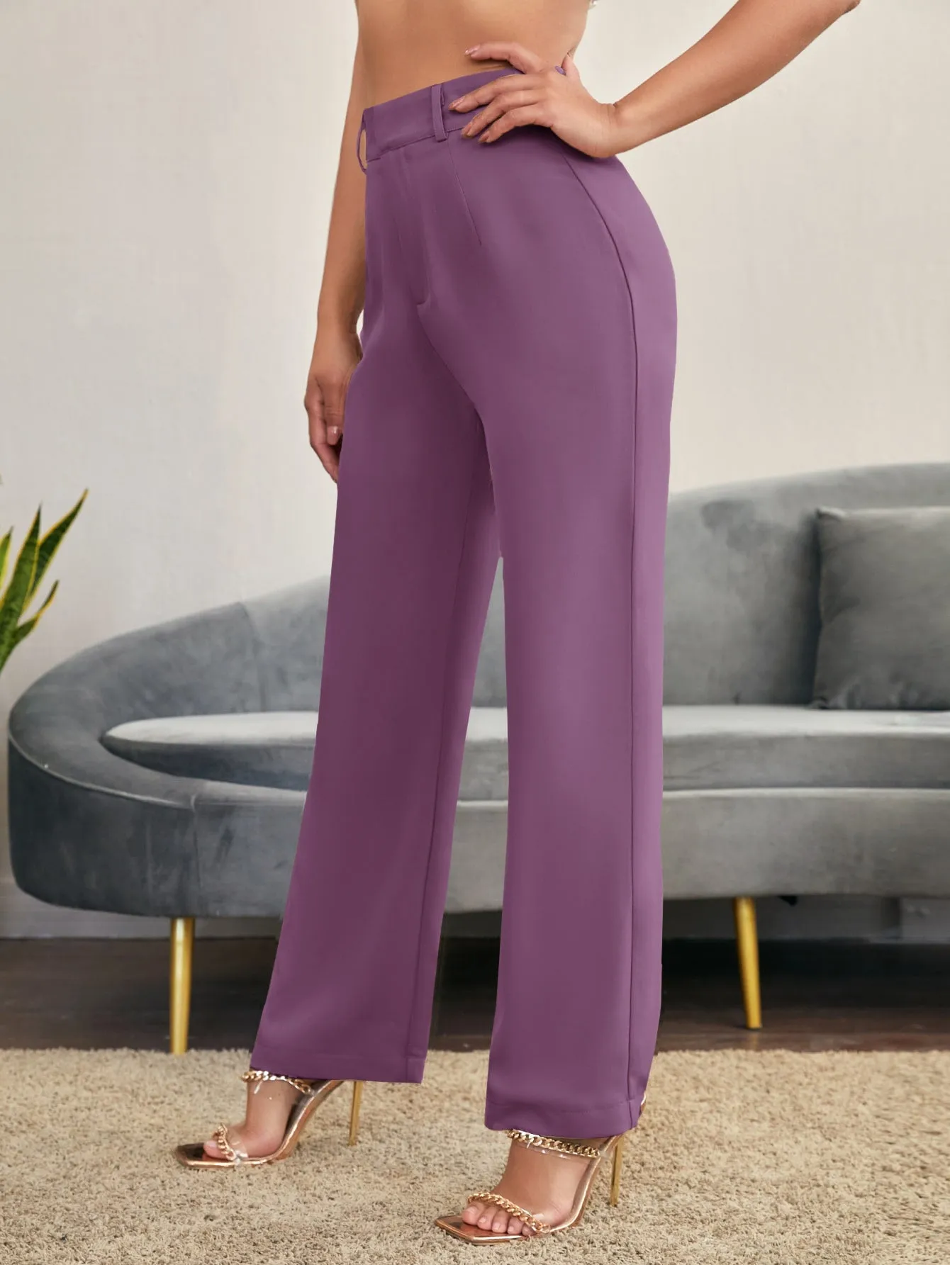 Essnce Solid High Rise Tailored Pants