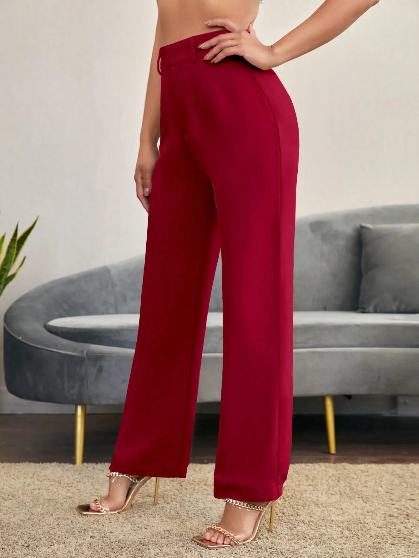 Essnce Solid High Rise Tailored Pants