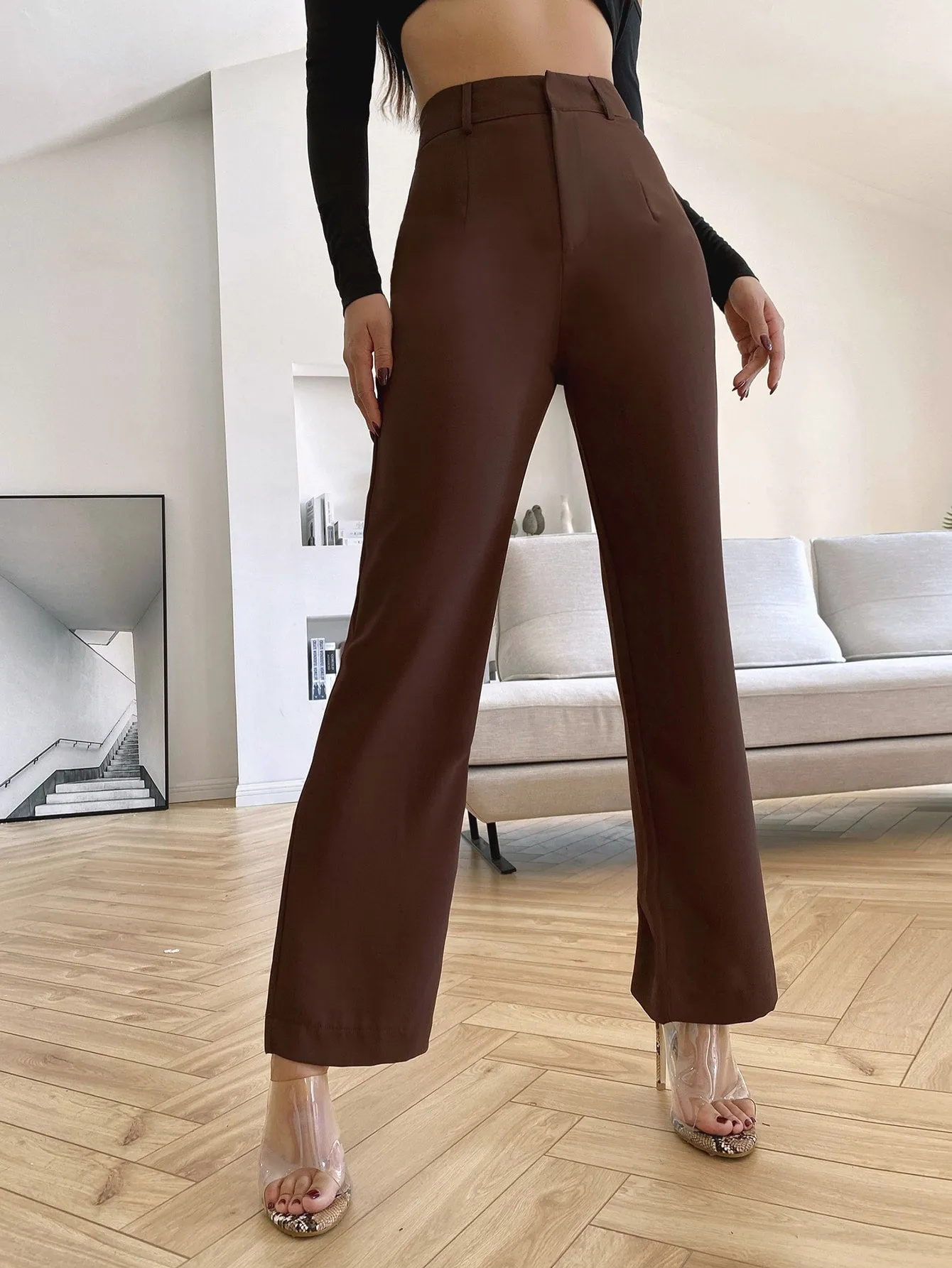 Essnce Solid High Rise Tailored Pants