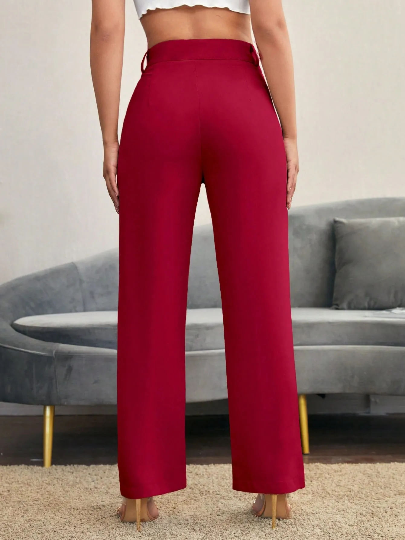 Essnce Solid High Rise Tailored Pants