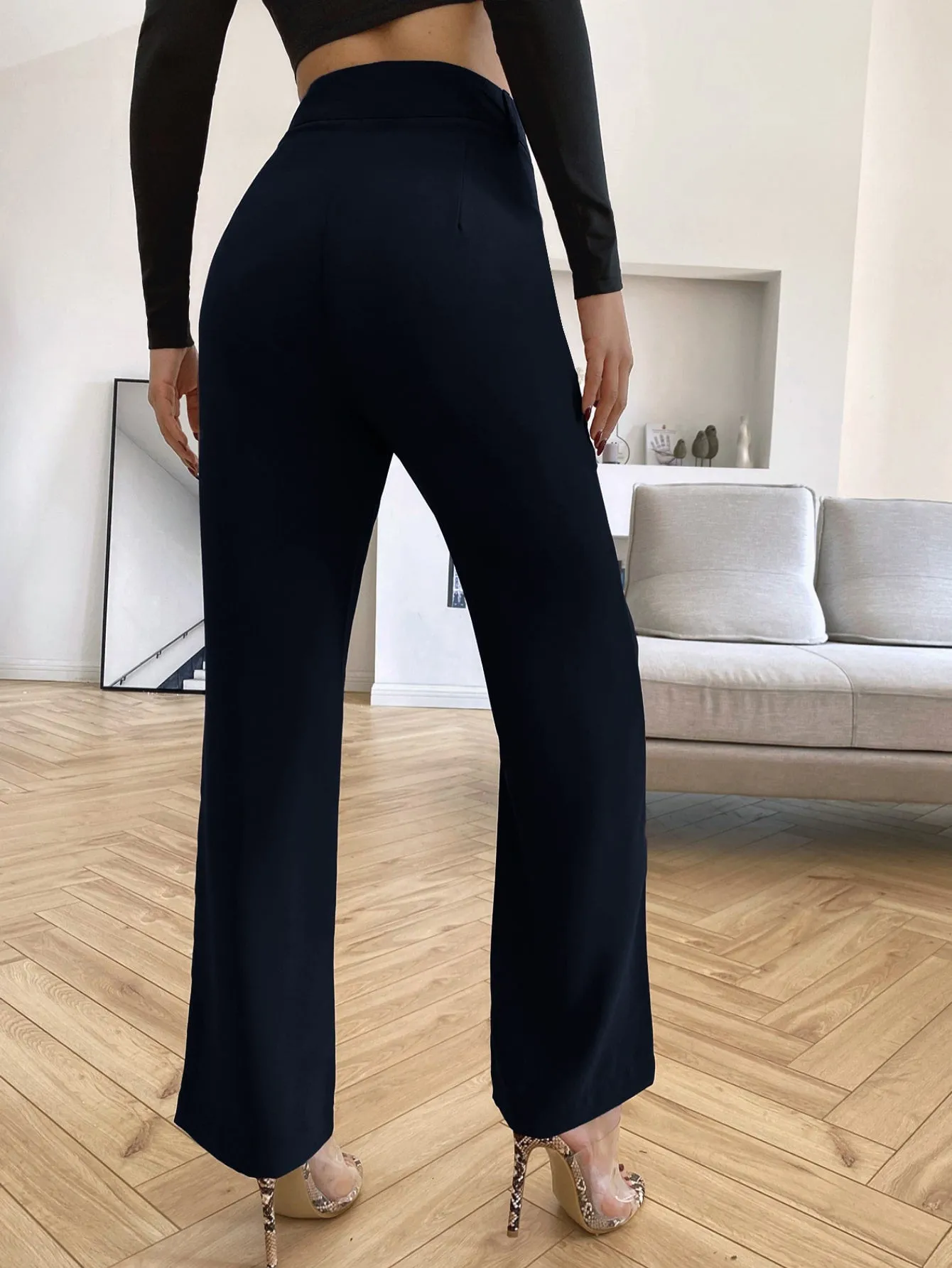 Essnce Solid High Rise Tailored Pants