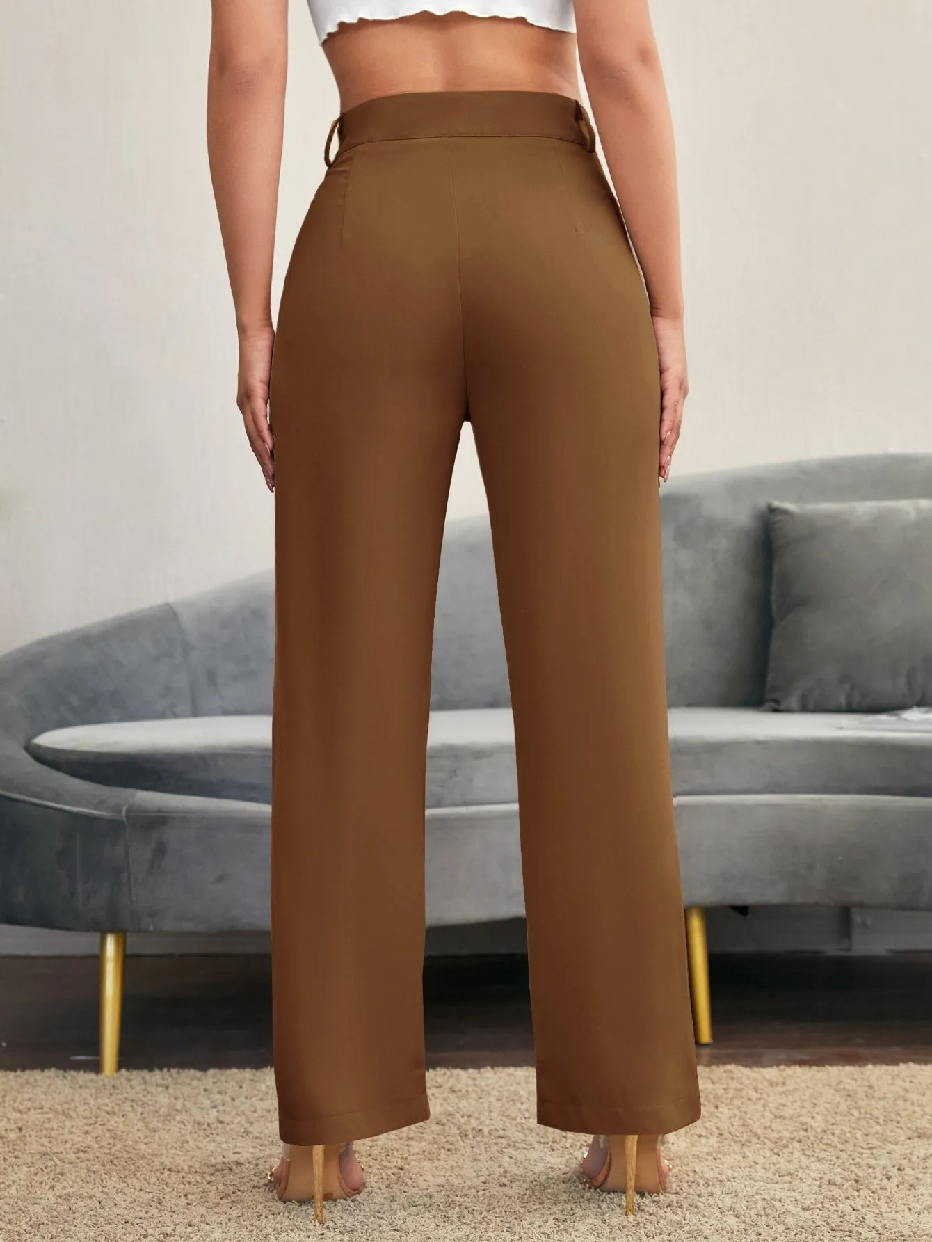 Essnce Solid High Rise Tailored Pants