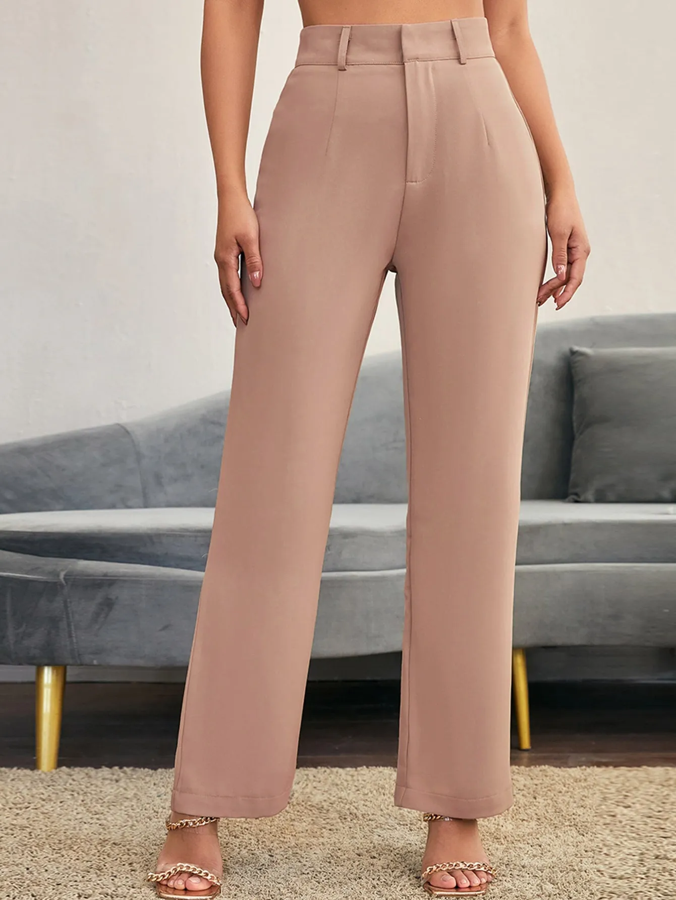 Essnce Solid High Rise Tailored Pants