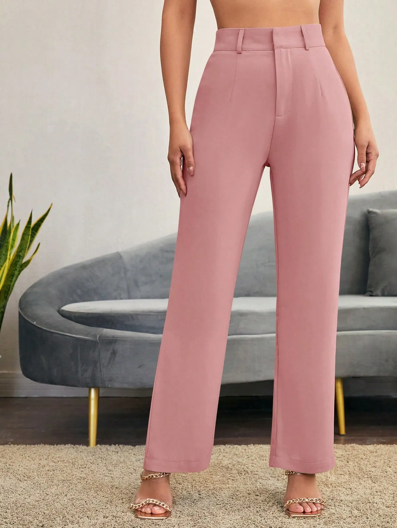 Essnce Solid High Rise Tailored Pants