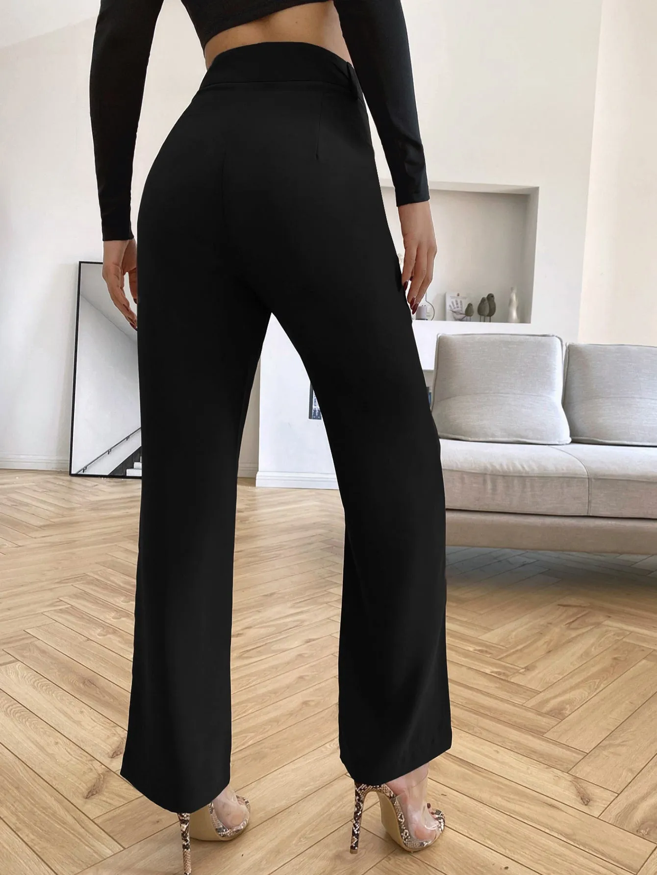 Essnce Solid High Rise Tailored Pants