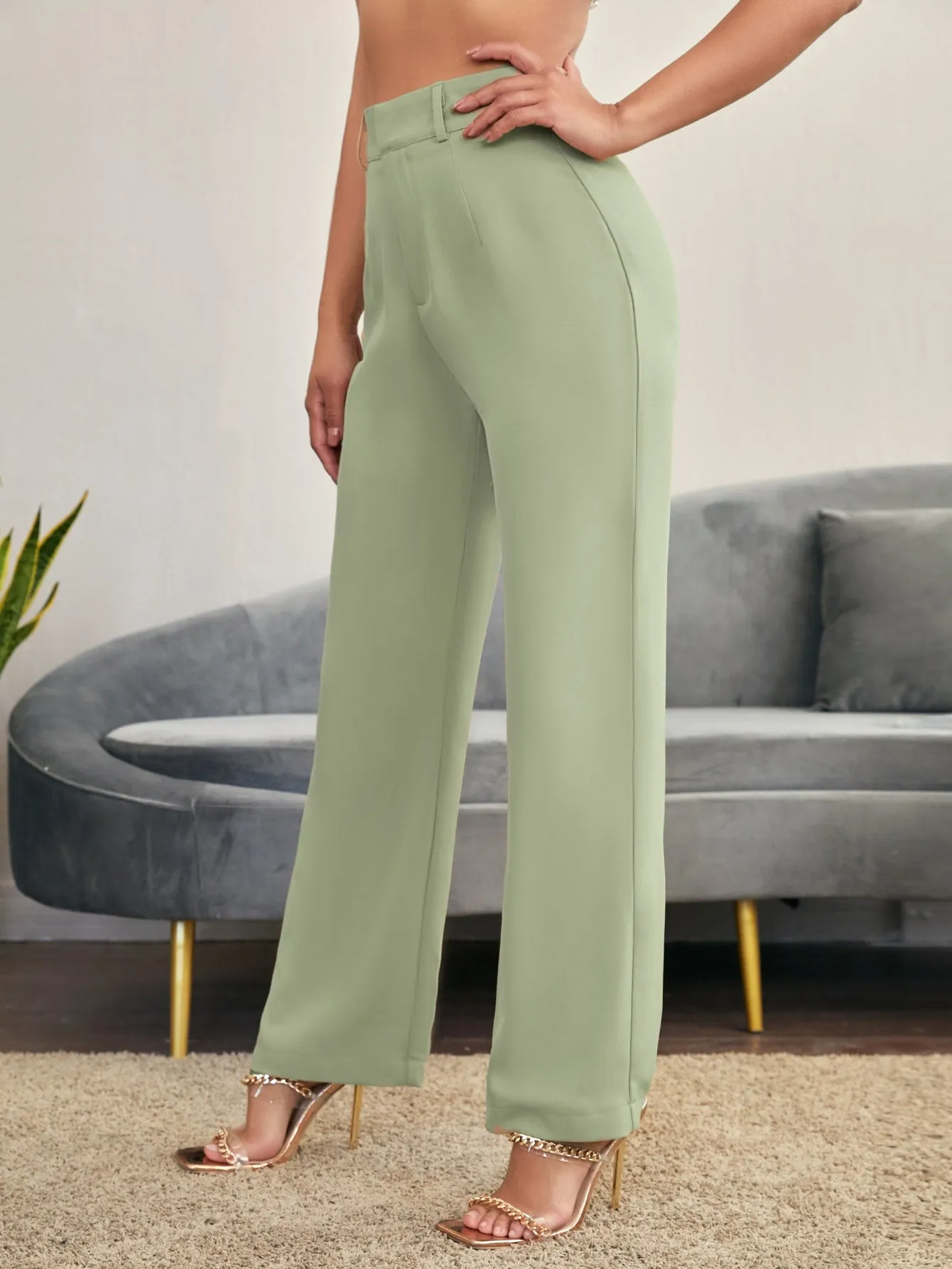 Essnce Solid High Rise Tailored Pants