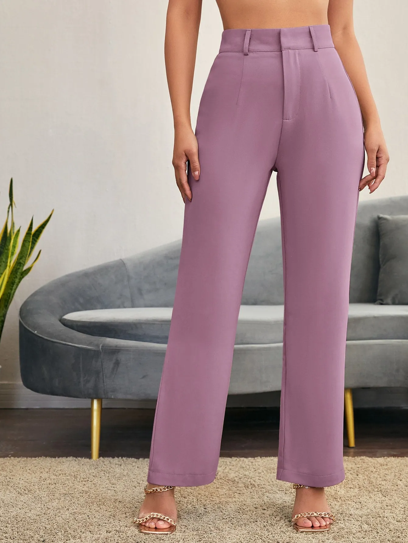 Essnce Solid High Rise Tailored Pants