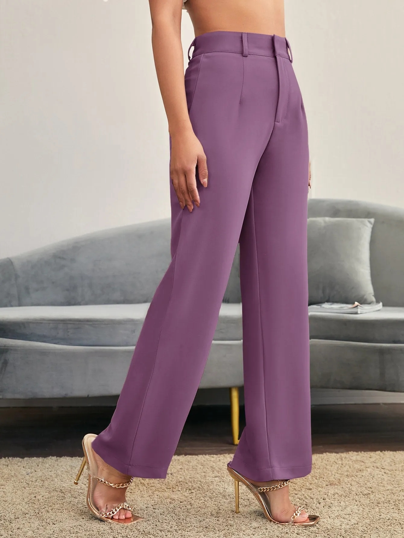 Essnce Solid High Rise Tailored Pants