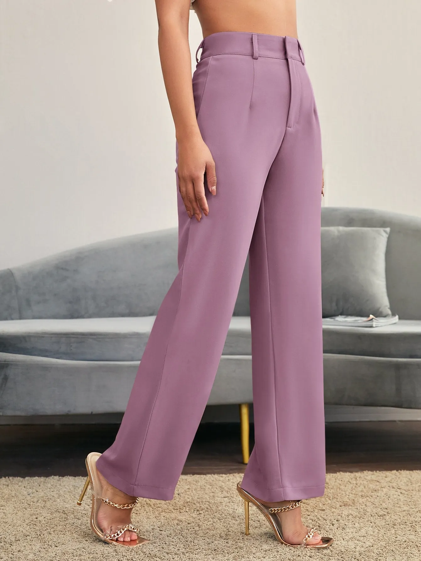 Essnce Solid High Rise Tailored Pants