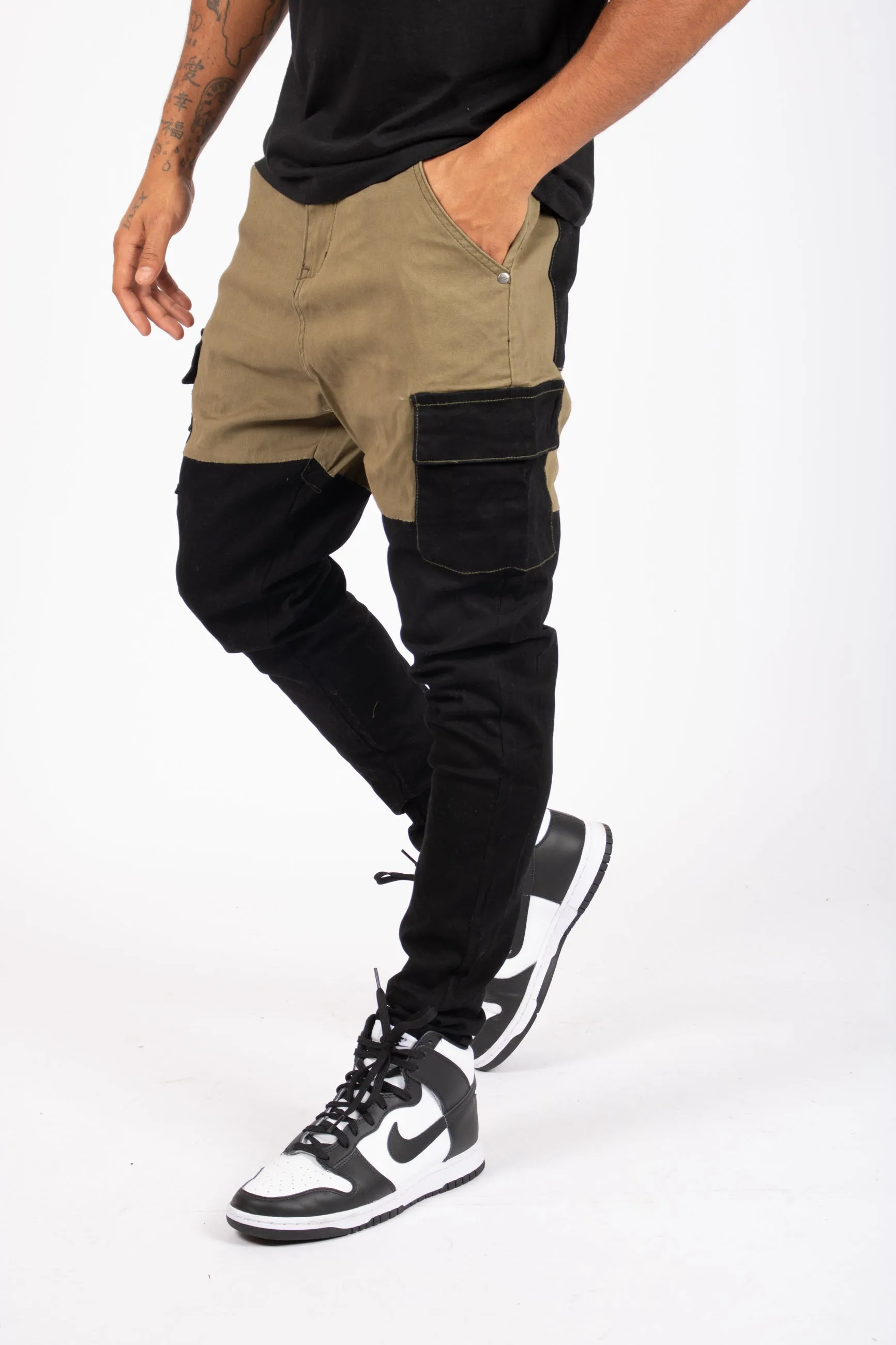 Faro Black & Khaki Contrast Relaxed Denim Jogger