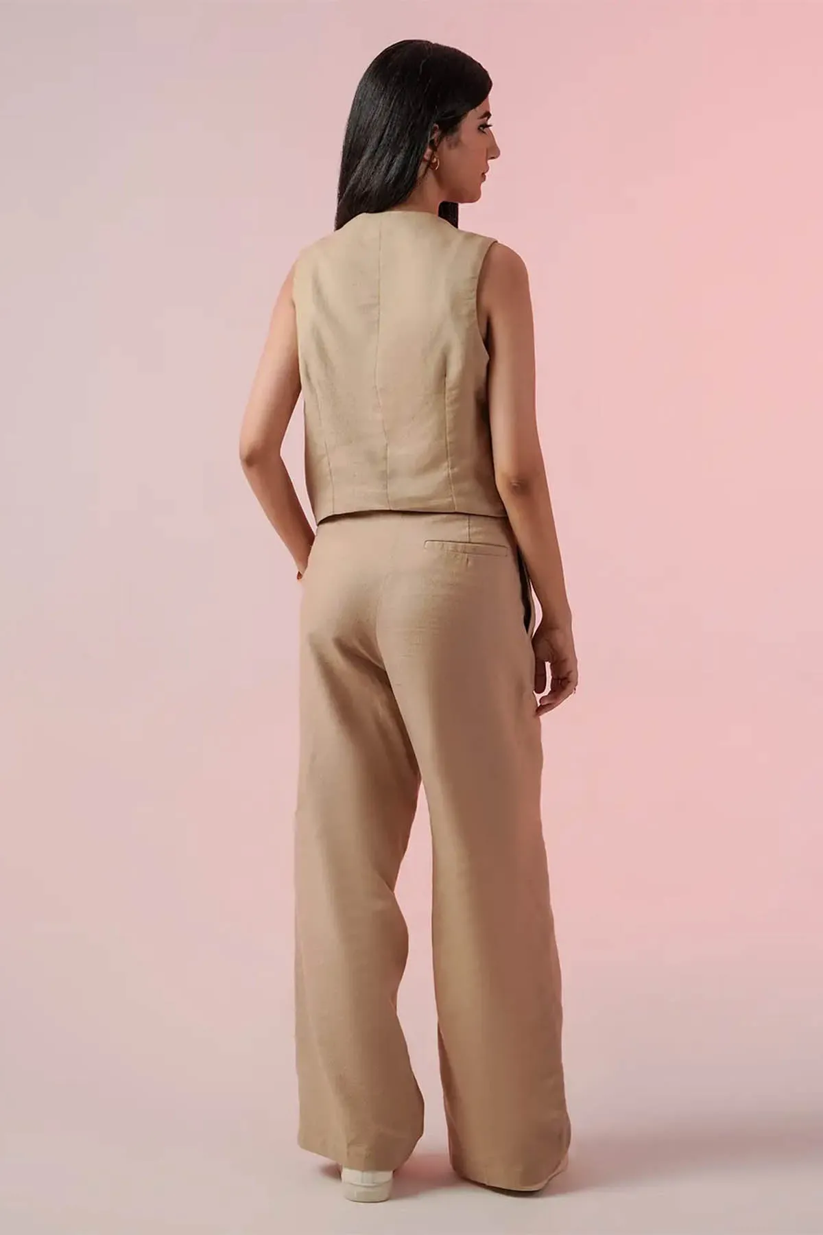 High Waisted Wide Leg Pant For Women - Safari